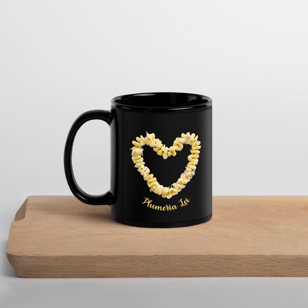 Plumeria Coffee Mug: Hawaiian Floral Gift, black mug plumerias