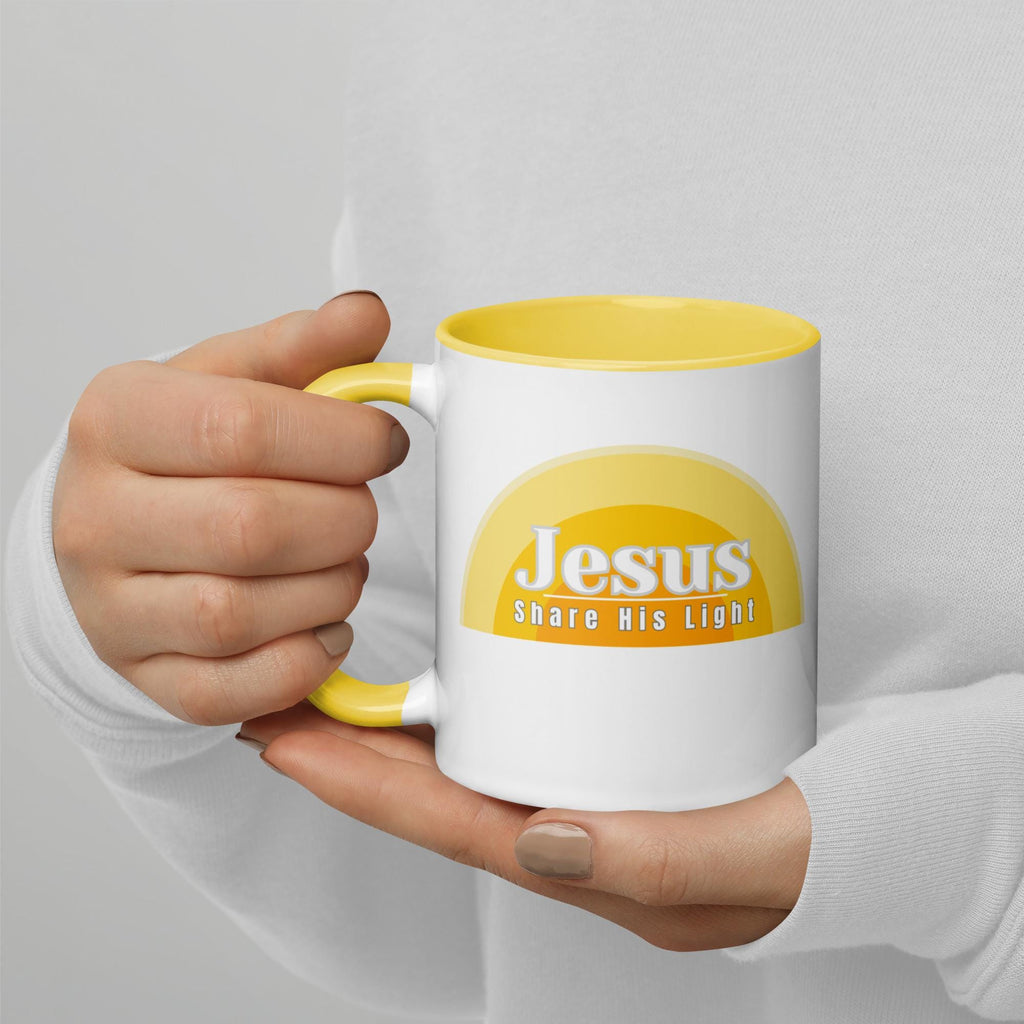 Jesus Coffee Mug yellow Share His Light mug Christian mug gift LDS mug gift Mug with Color Inside