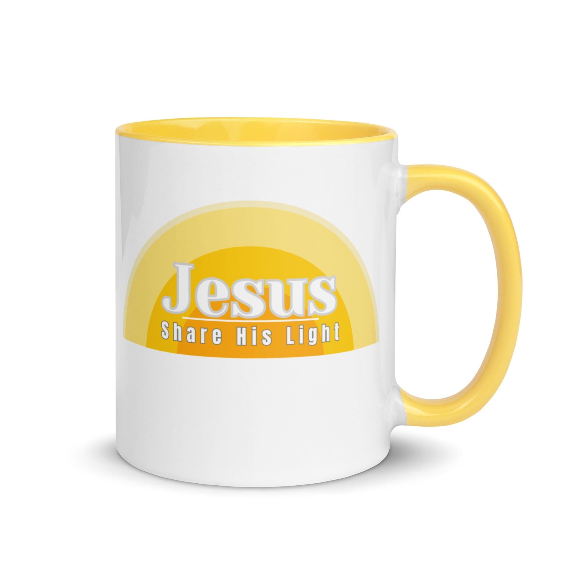 Jesus Coffee Mug yellow Share His Light mug Christian mug gift LDS mug gift Mug with Color Inside