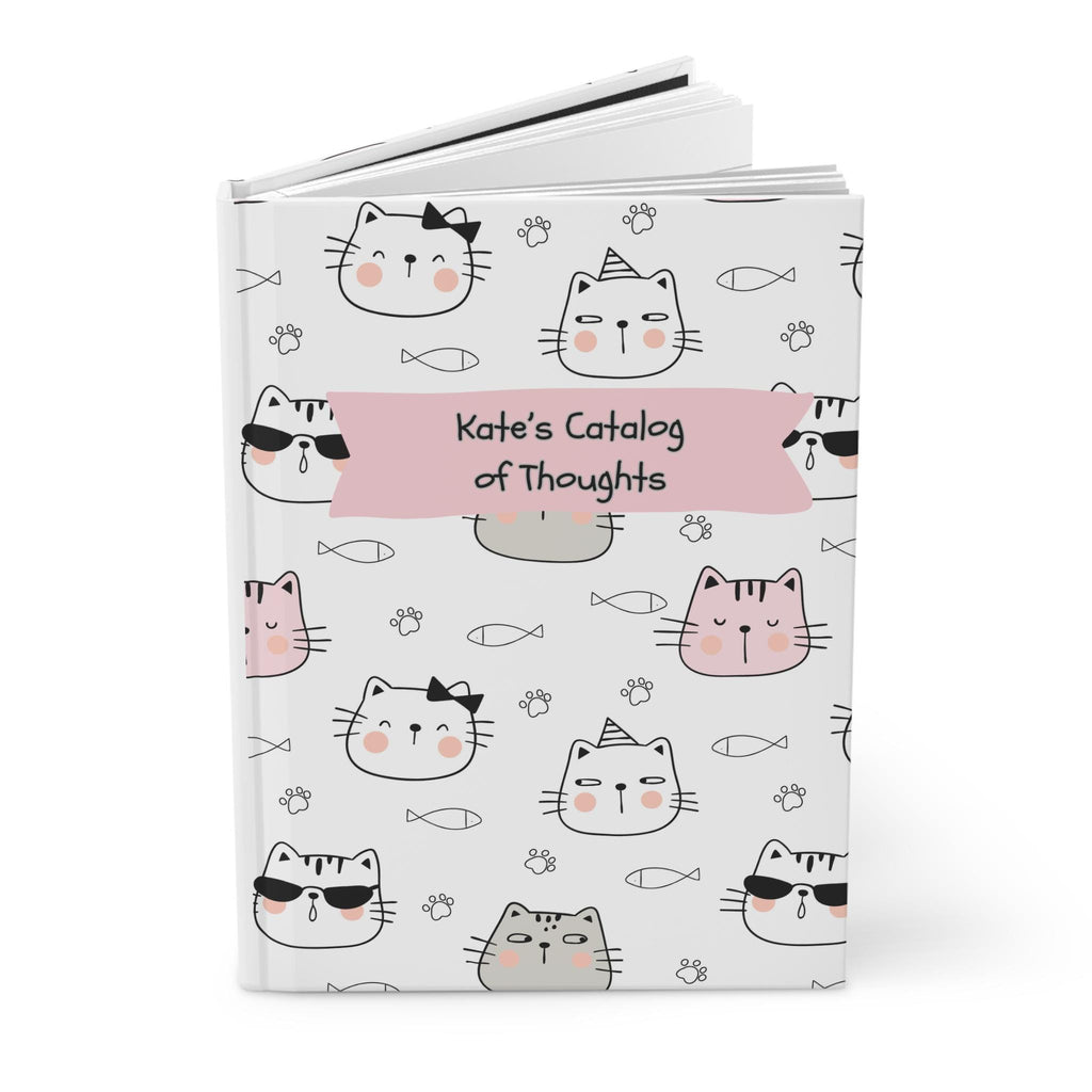 Cute cats Hardcover Journal Matte Personalized Kate's Catalog of Thoughts, custom name journal