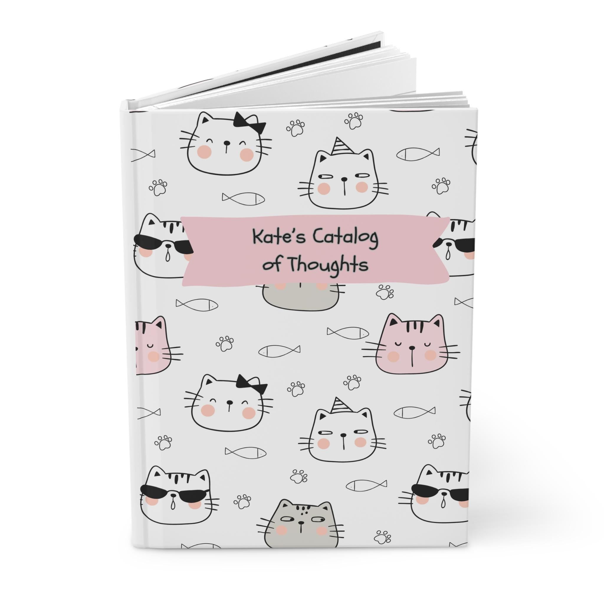 Cute cats Hardcover Journal Matte Personalized Kate's Catalog of Thoughts, custom name journal