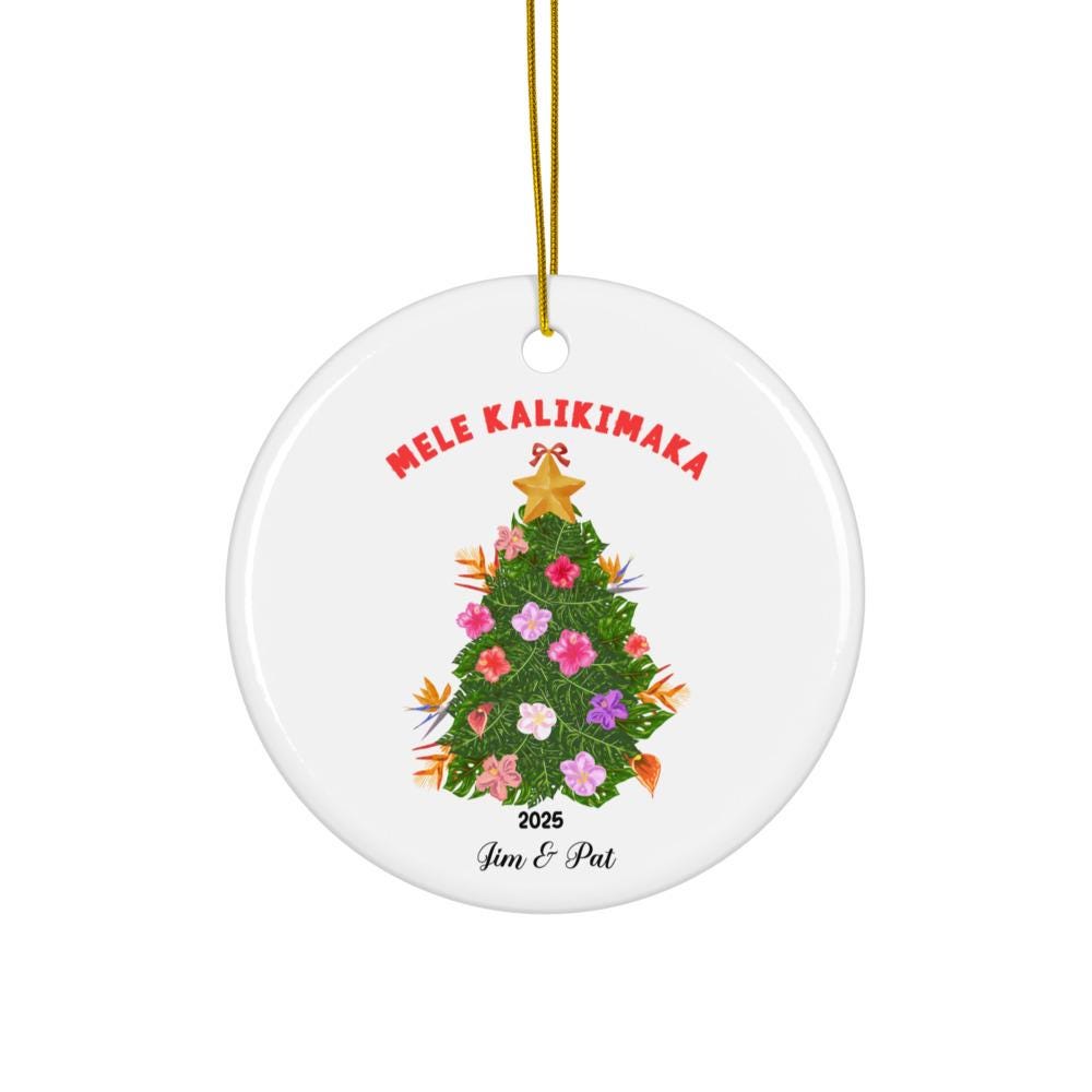 Personalized Hawaiian Christmas Ornament Mele Kalikimaka Custom ornament gift Ceramic