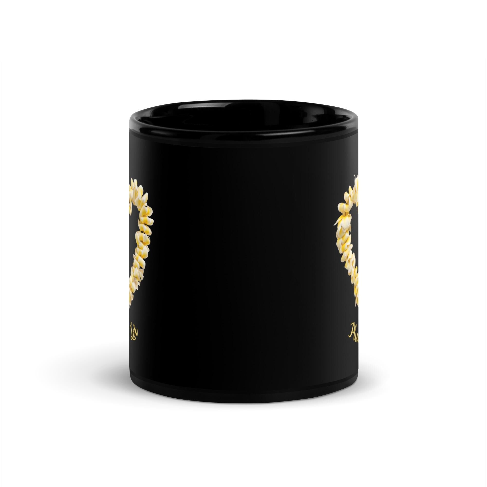 Plumeria Coffee Mug: Hawaiian Floral Gift, black mug plumerias