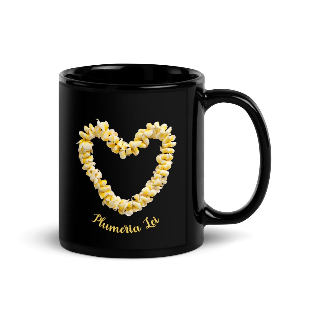 Plumeria Coffee Mug: Hawaiian Floral Gift, black mug plumerias