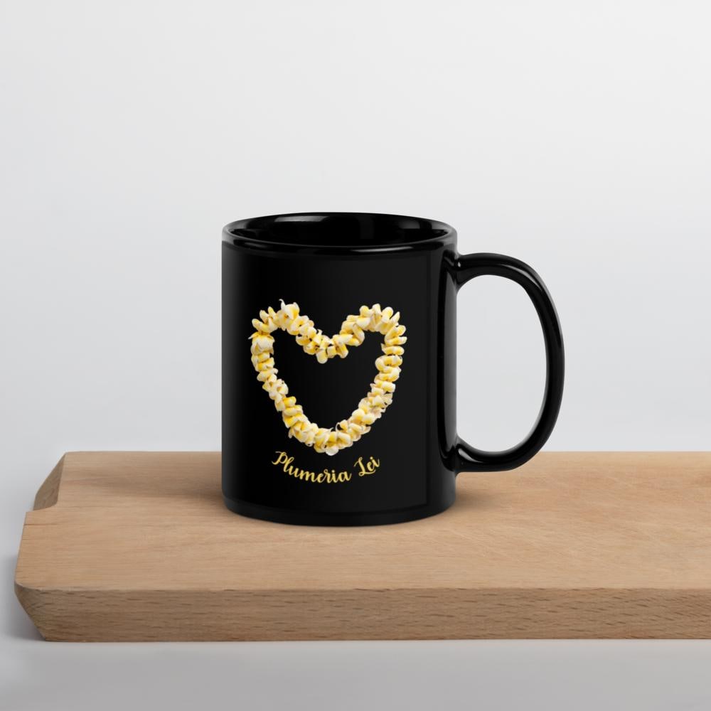 Plumeria Coffee Mug: Hawaiian Floral Gift, black mug plumerias