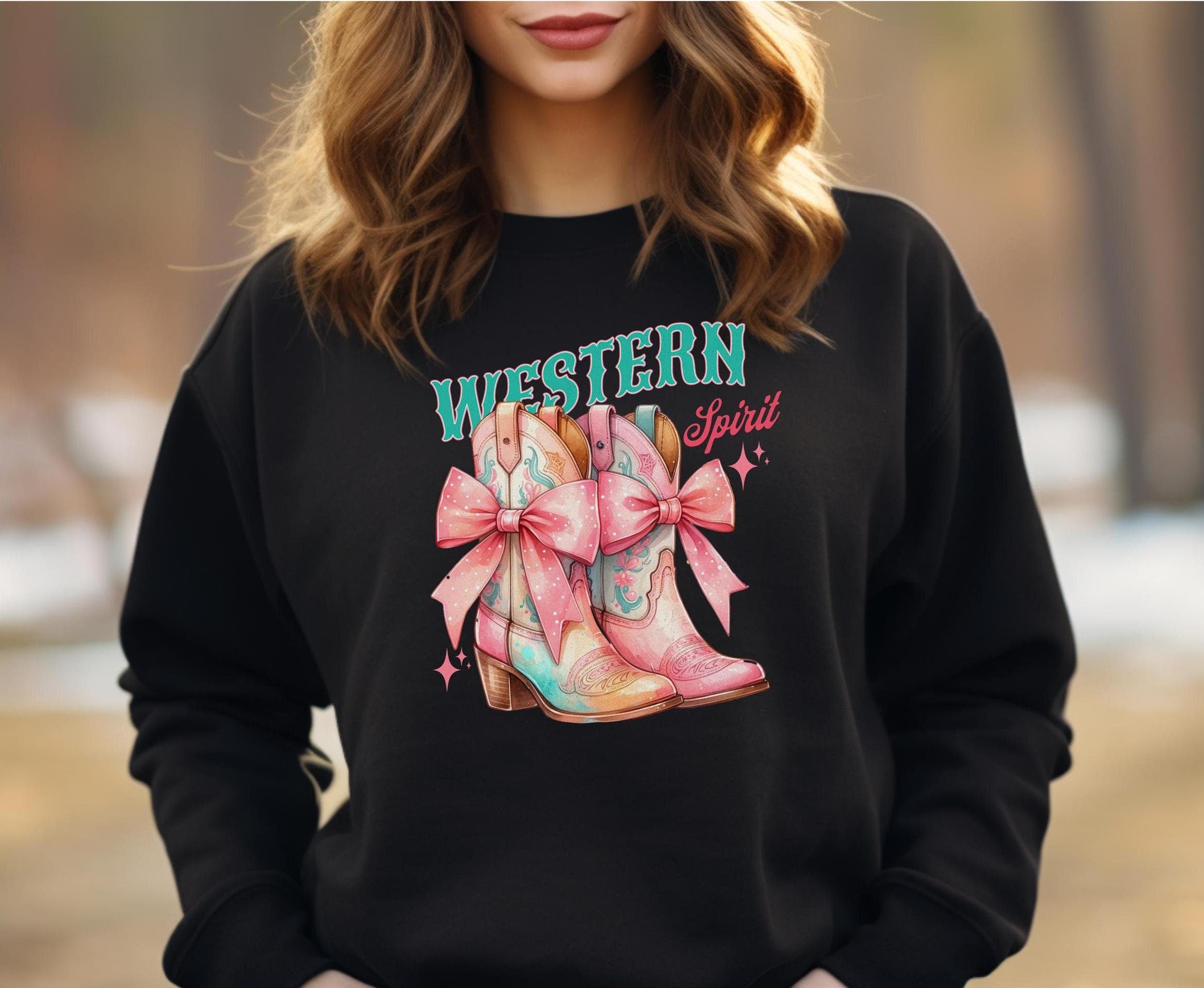 Pink Boots Sweatshirt: Coquette Western Style, Horse Lover Gift