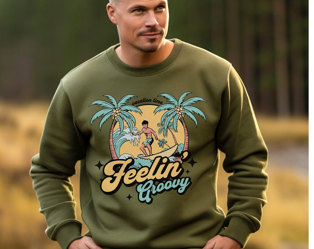 Retro Beach Sweatshirt: Feelin' Groovy Tropical Pullover surf hoodie