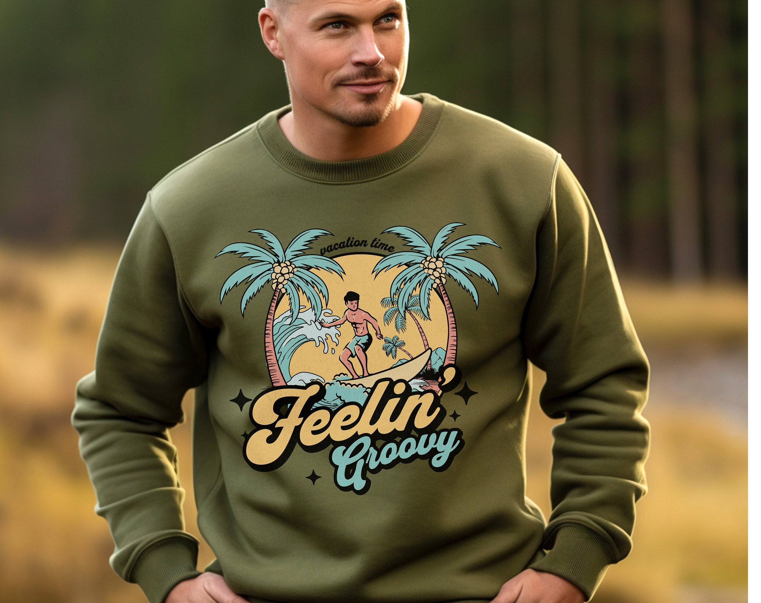 Retro Beach Sweatshirt: Feelin' Groovy Tropical Pullover surf hoodie