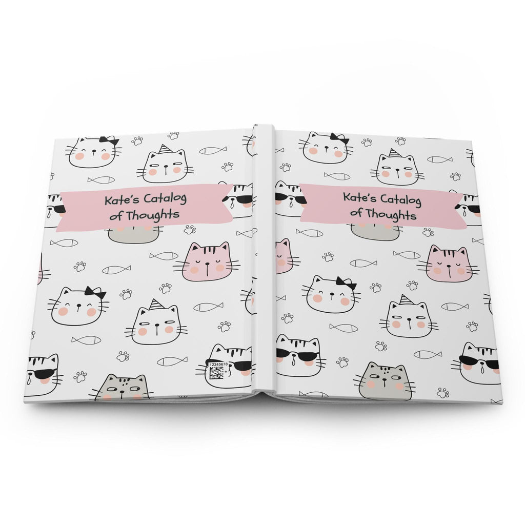 Cute cats Hardcover Journal Matte Personalized Kate's Catalog of Thoughts, custom name journal