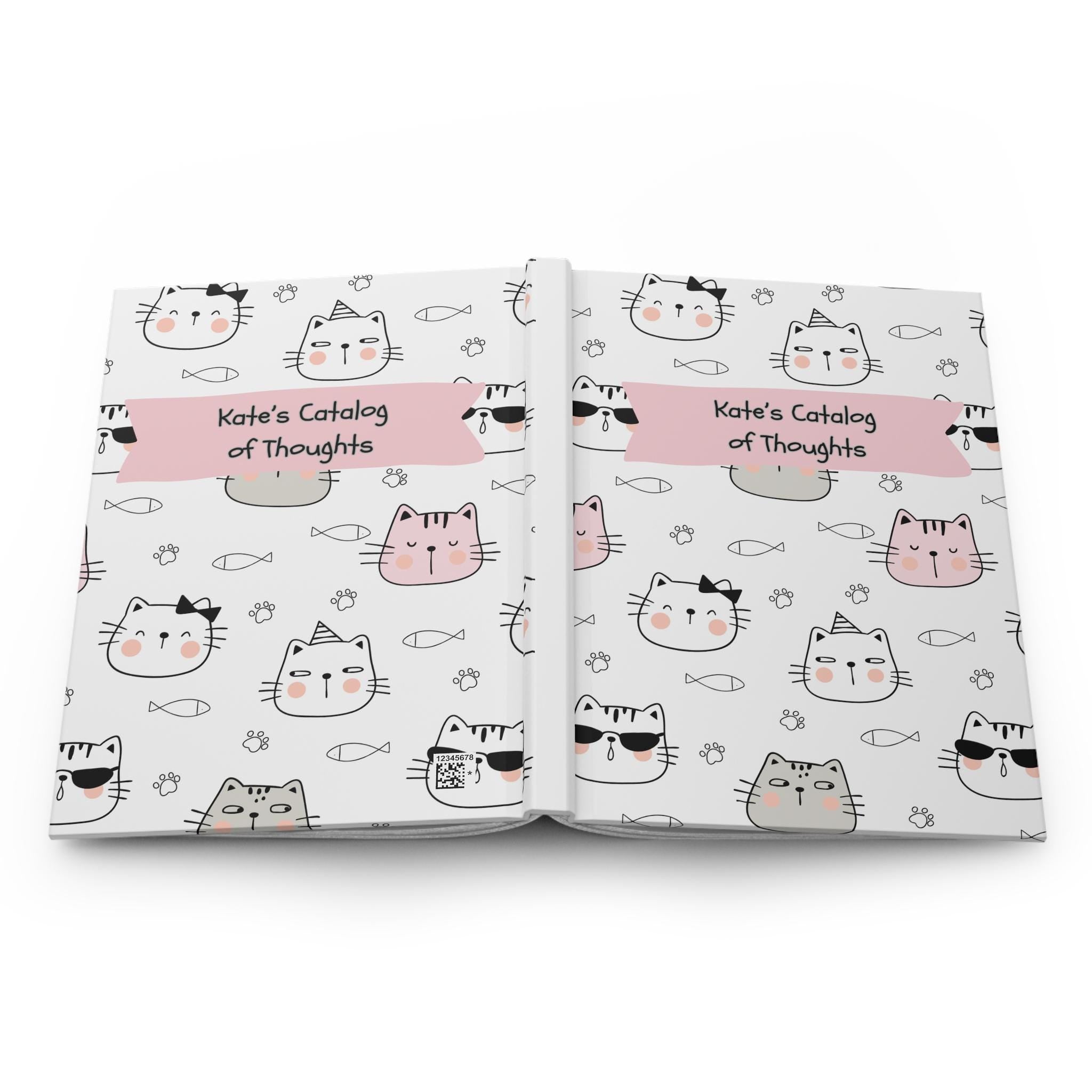 Cute cats Hardcover Journal Matte Personalized Kate's Catalog of Thoughts, custom name journal
