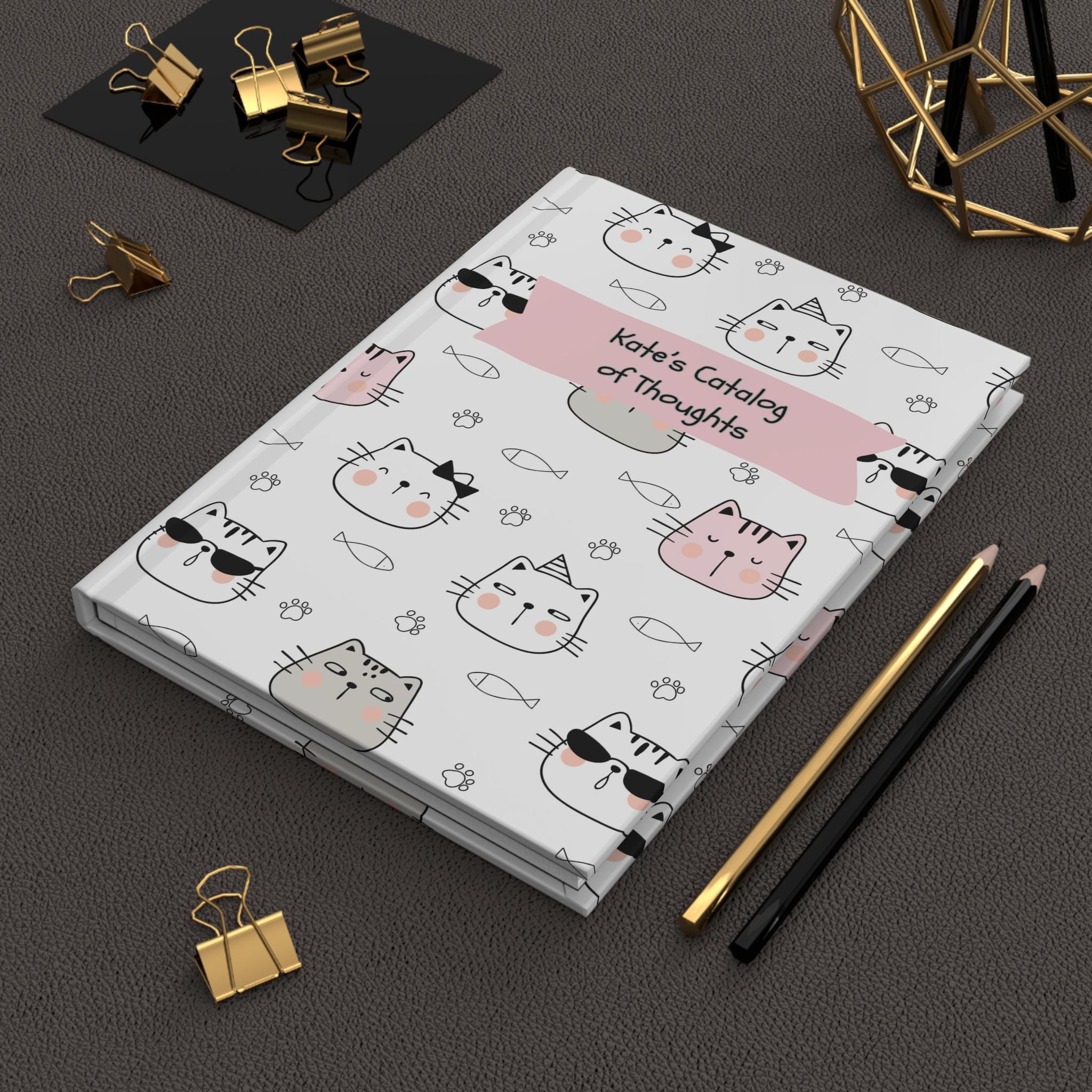 Cute cats Hardcover Journal Matte Personalized Kate's Catalog of Thoughts, custom name journal