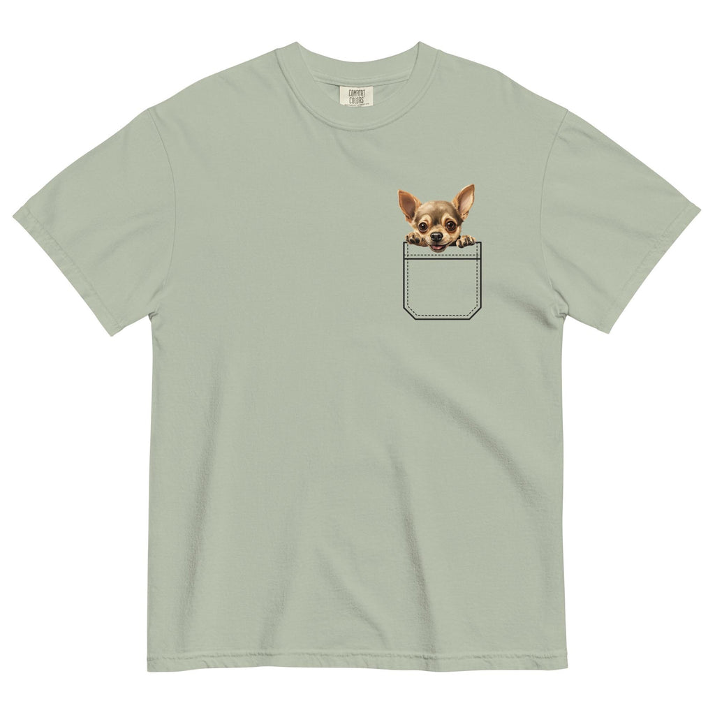 Chihuahua Pocket Peeker Shirt, Comfort Colors Unisex Tee Personalize puppy name