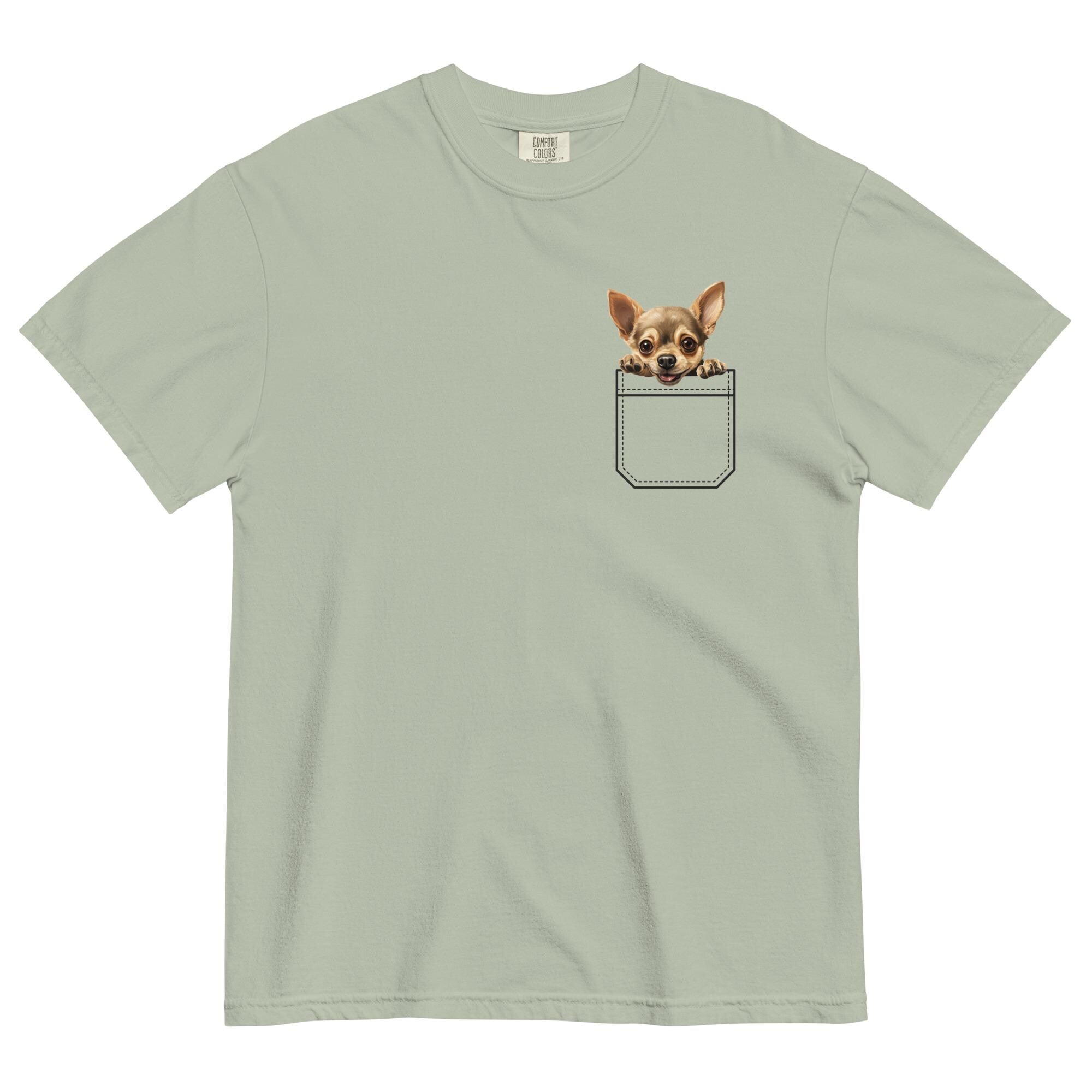 Chihuahua Pocket Peeker Shirt, Comfort Colors Unisex Tee Personalize puppy name