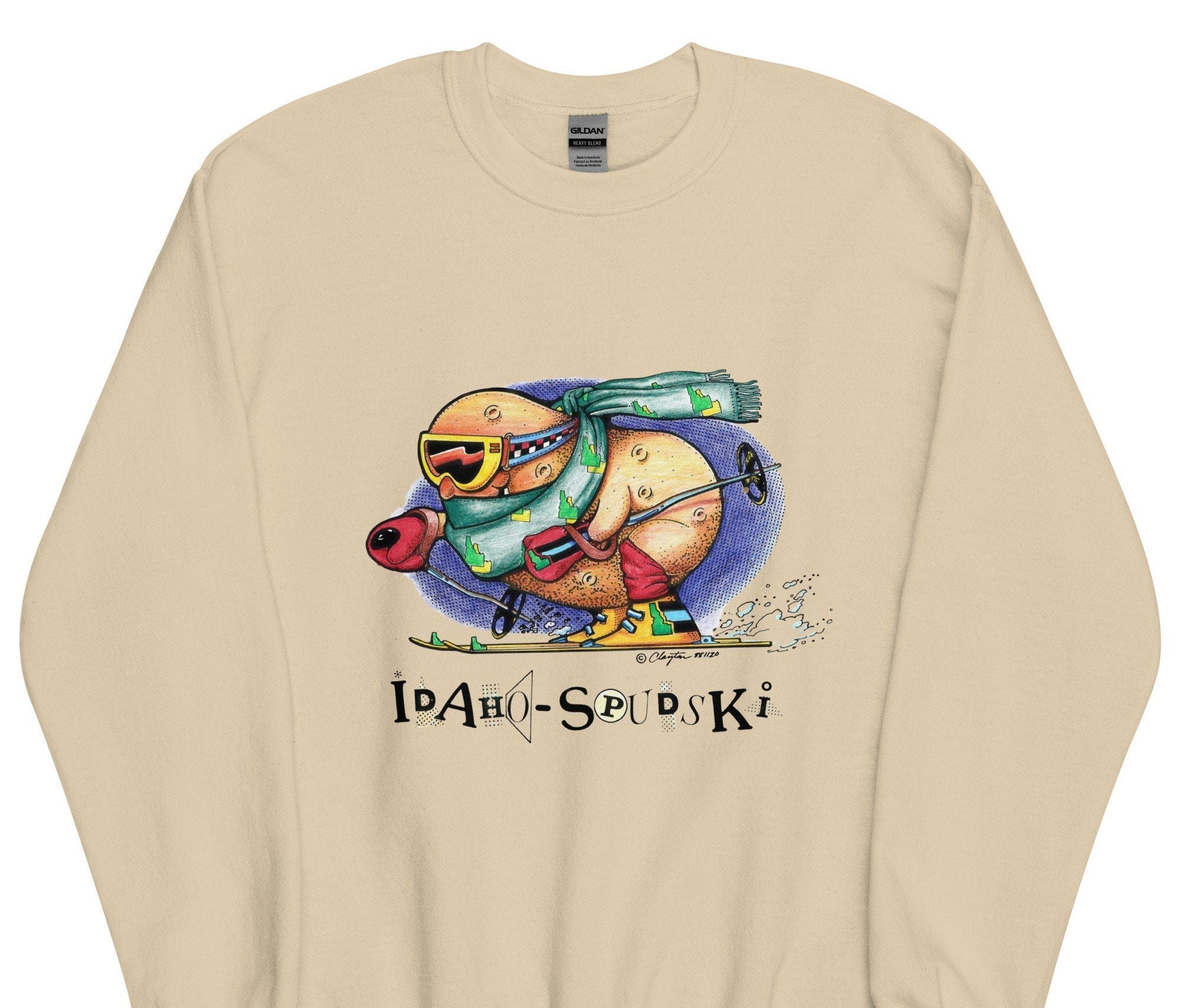 Idaho Potato Skiing Sweatshirt: Vintage Spudski Art