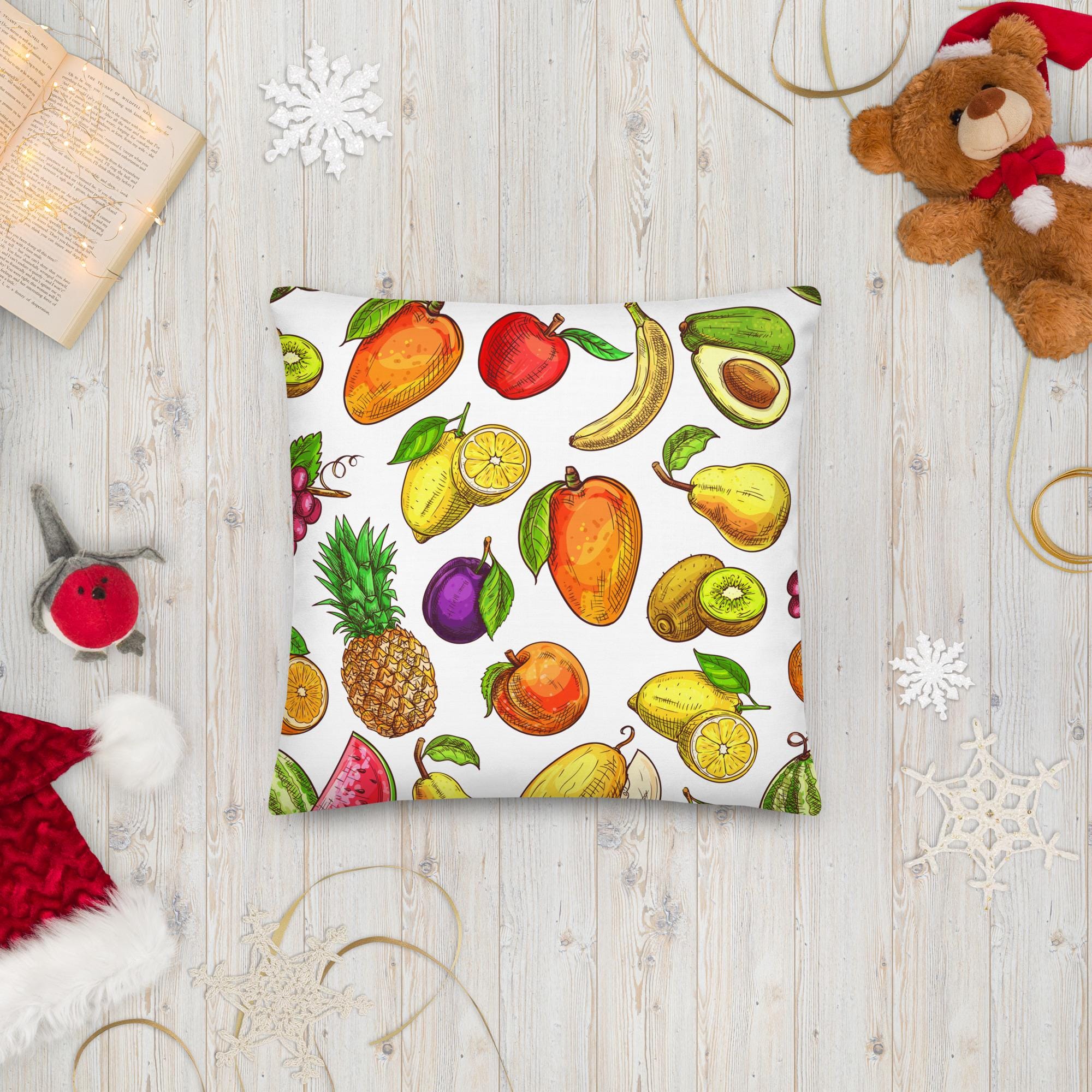 Tropical Fruit Pillow: Linen-Feel, Colorful Home Decor