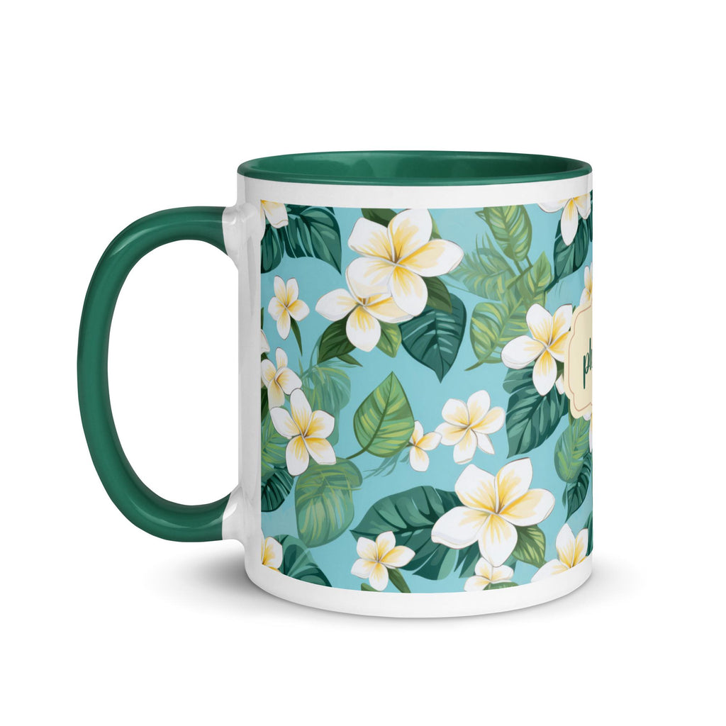 Plumeria Coffee Mug Hawaiian flowers mug green inside plumeria mug gift