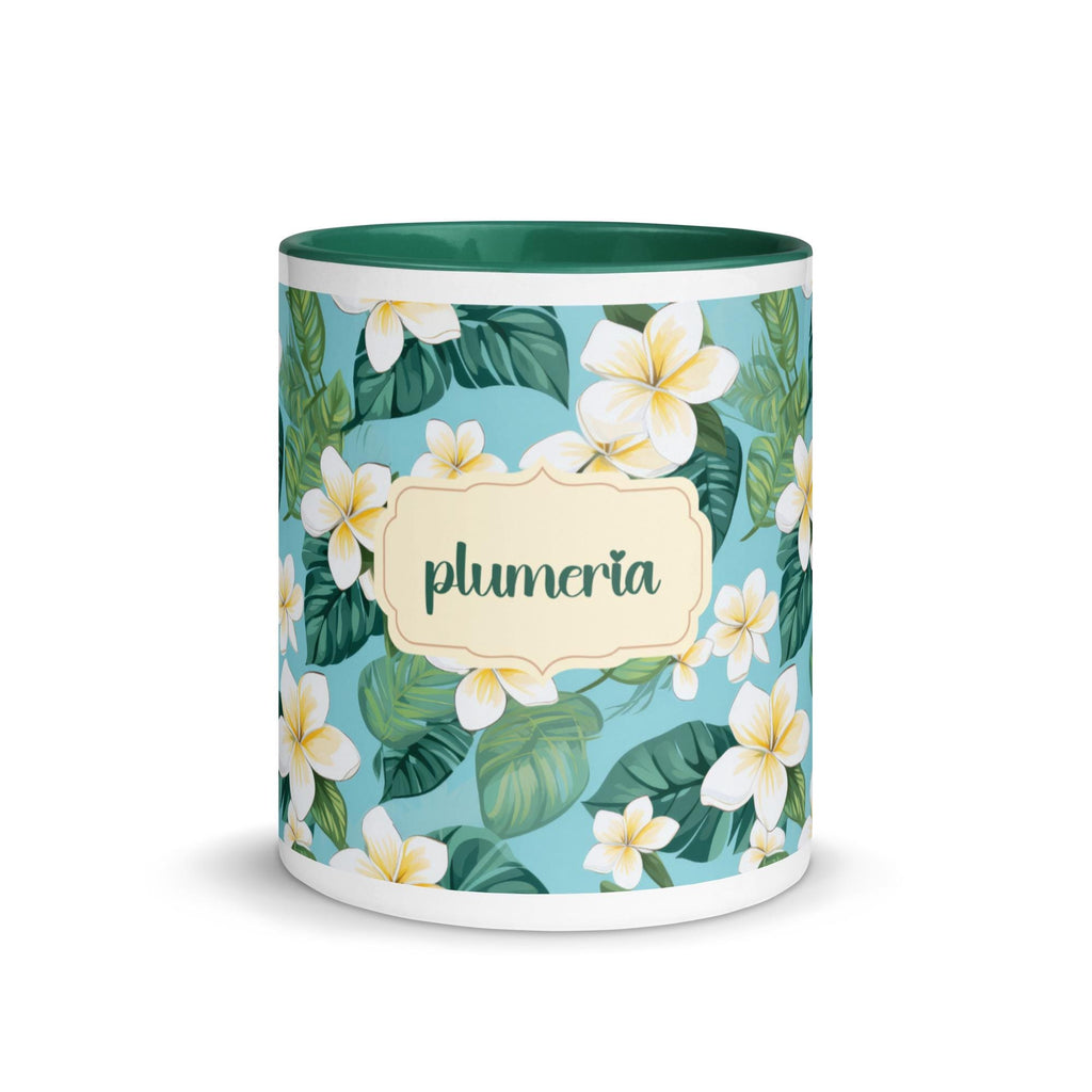 Plumeria Coffee Mug Hawaiian flowers mug green inside plumeria mug gift