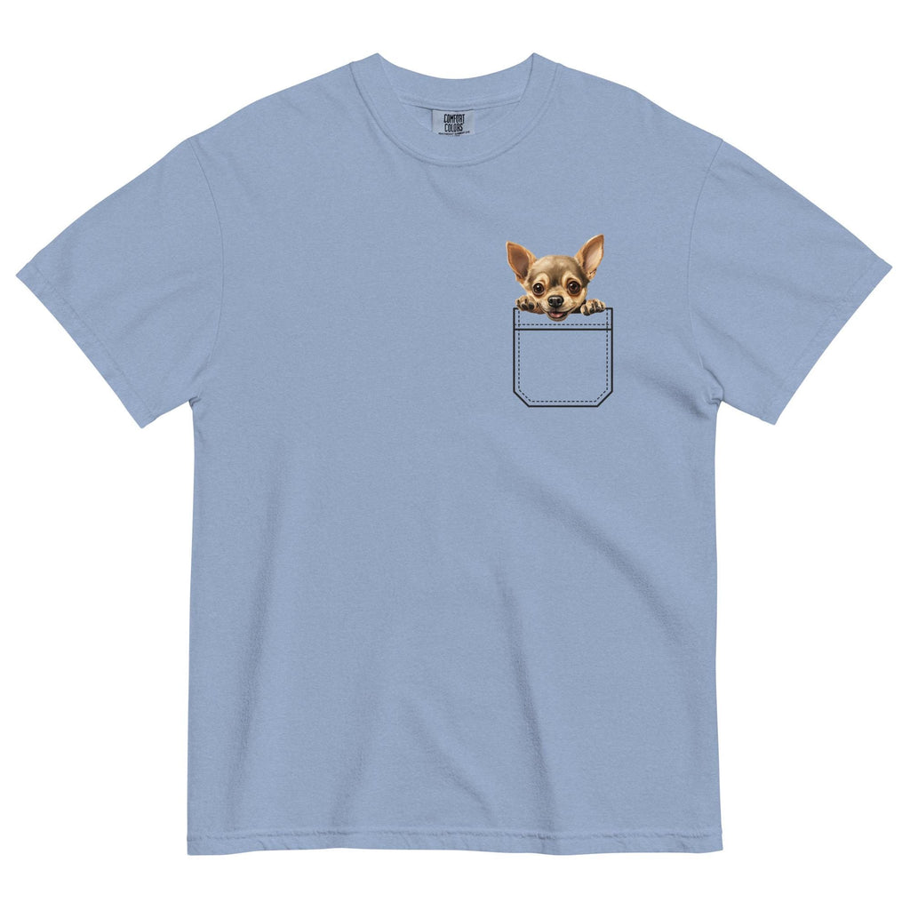 Chihuahua Pocket Peeker Shirt, Comfort Colors Unisex Tee Personalize puppy name