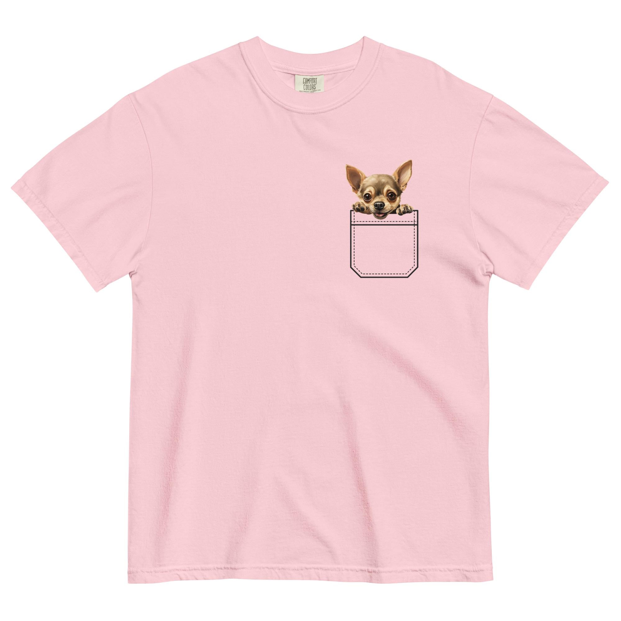 Chihuahua Pocket Peeker Shirt, Comfort Colors Unisex Tee Personalize puppy name