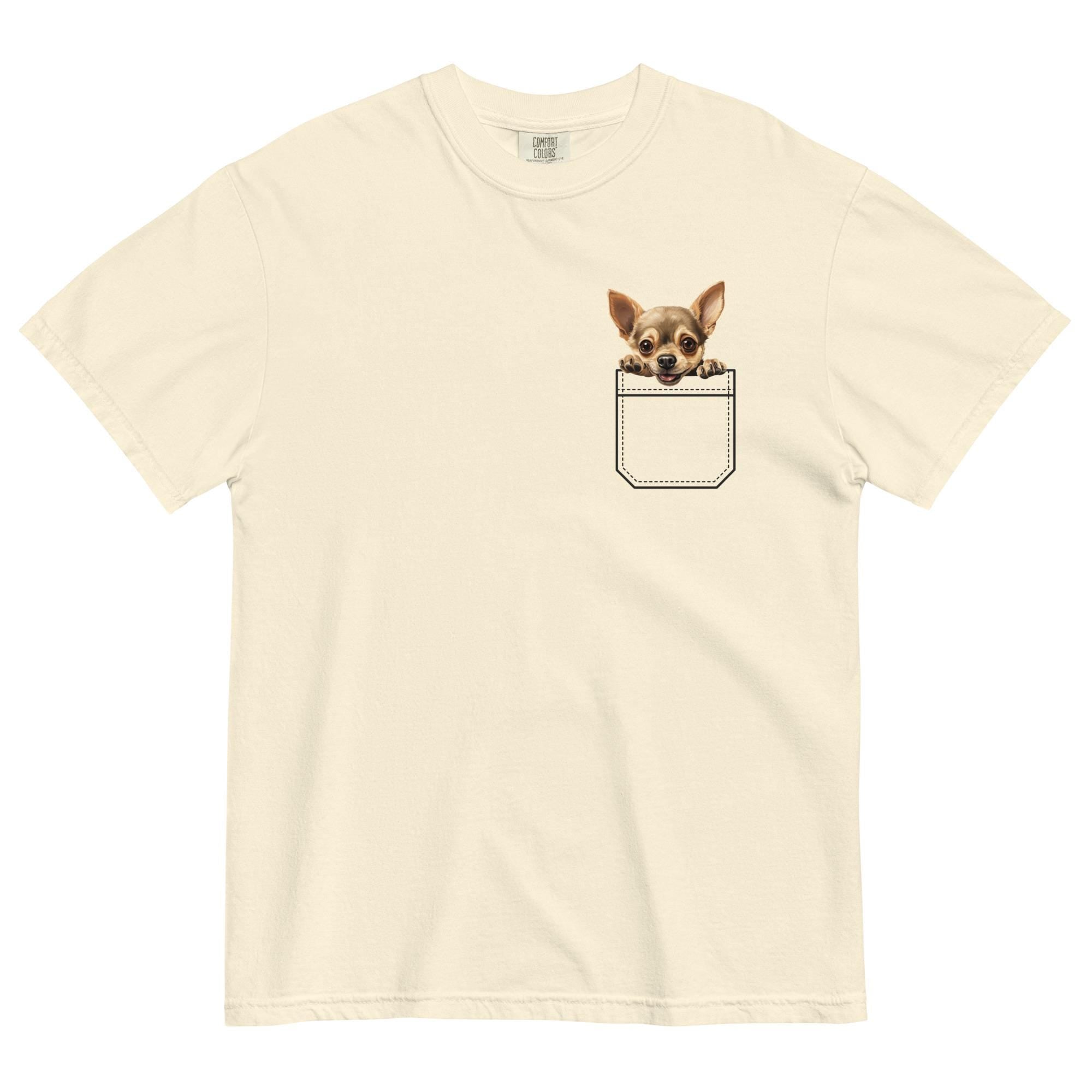 Chihuahua Pocket Peeker Shirt, Comfort Colors Unisex Tee Personalize puppy name