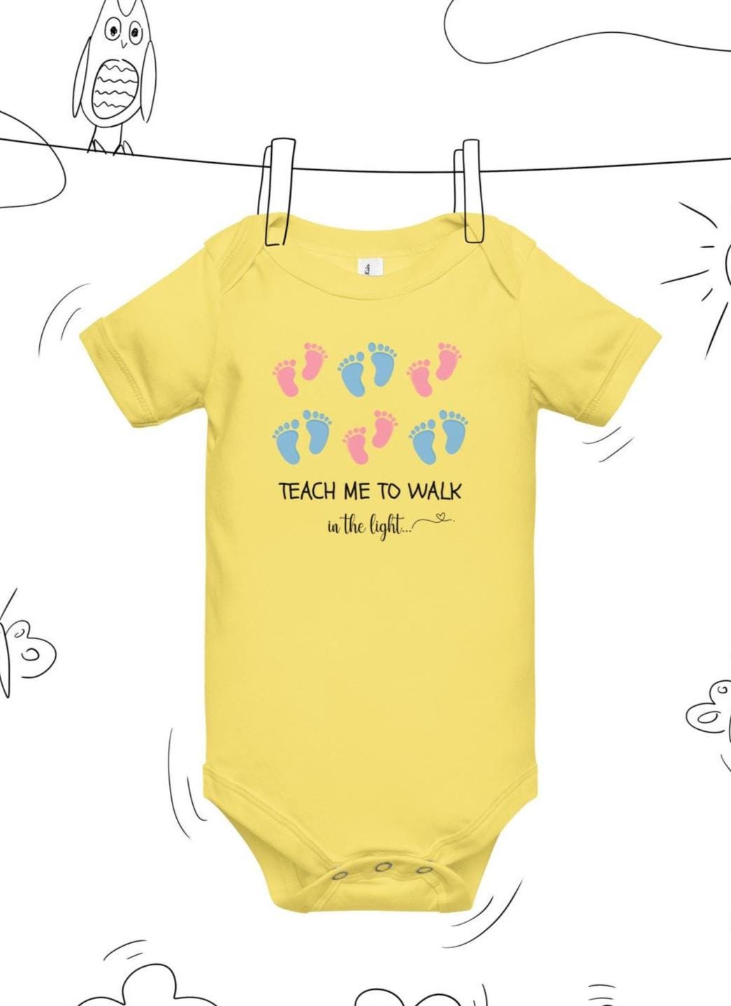Christian Baby Footprints Bodysuit: Teach Me to Walk, LDS Baby Gift