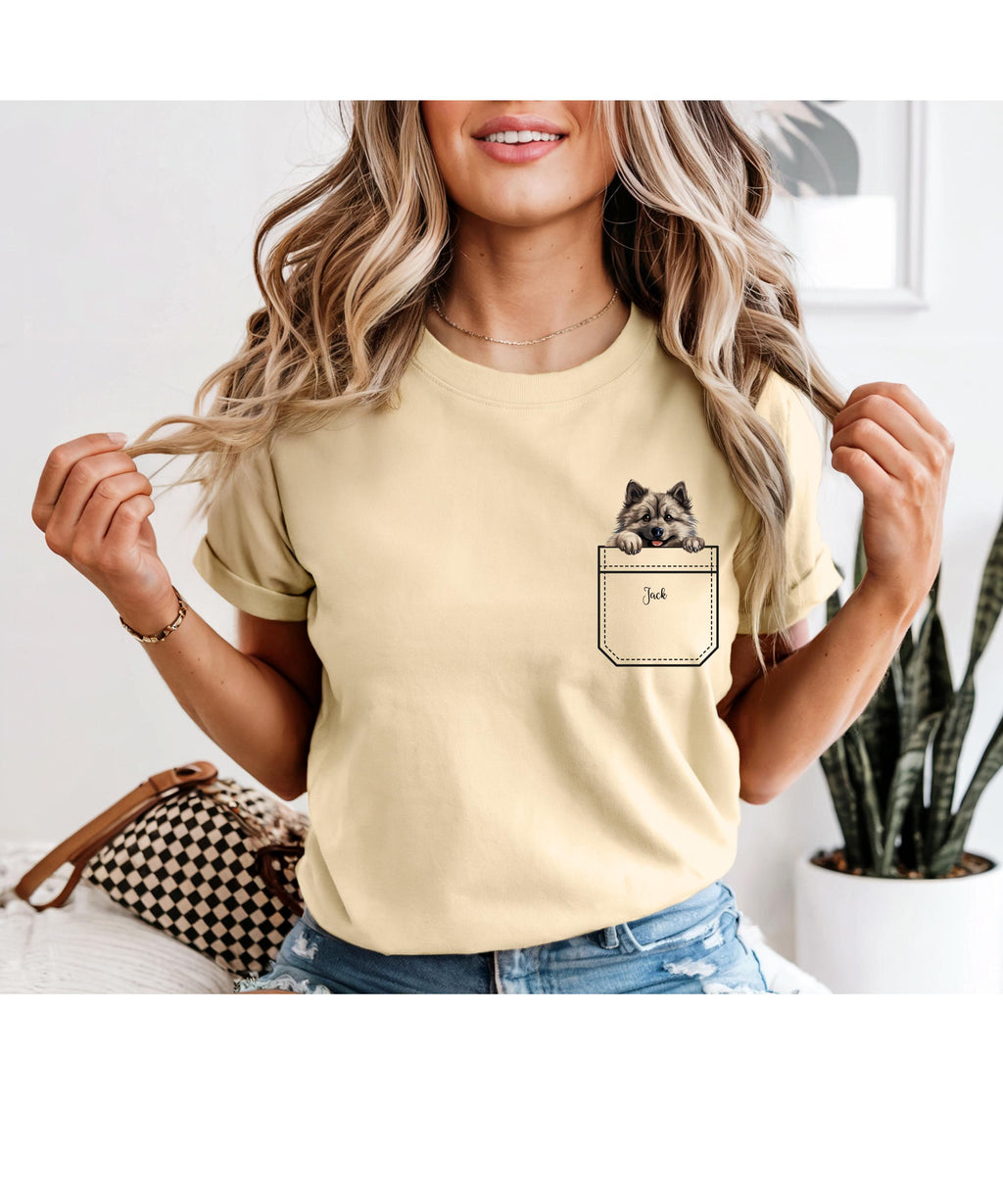 Keeshond Puppy Pocket Peeker T-Shirt: Comfort Colors, Dog Lover Gift