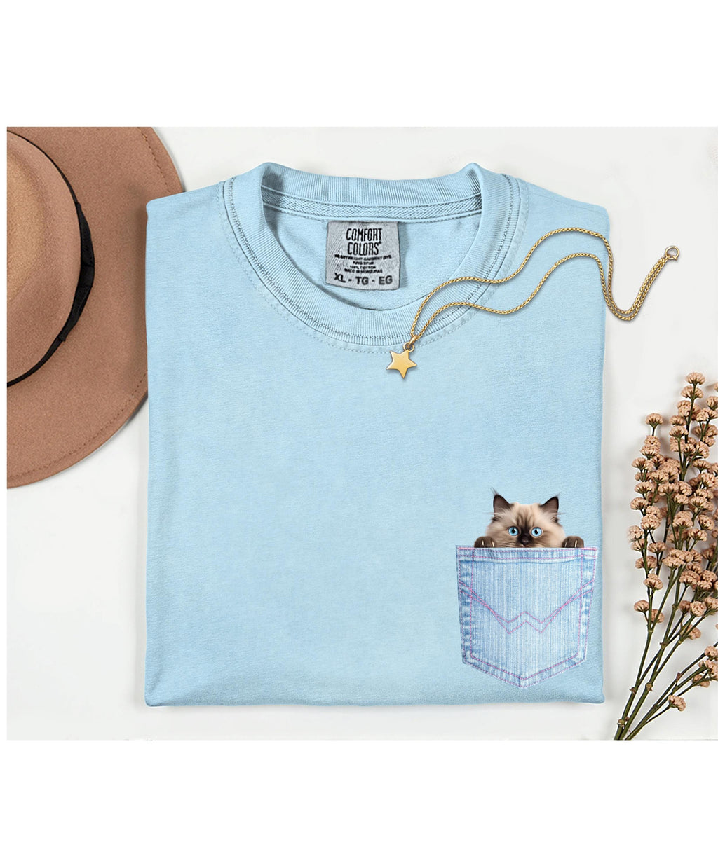 Comfort Colors Siamese Cat T-shirt, Faux Pocket Heavyweight Tee