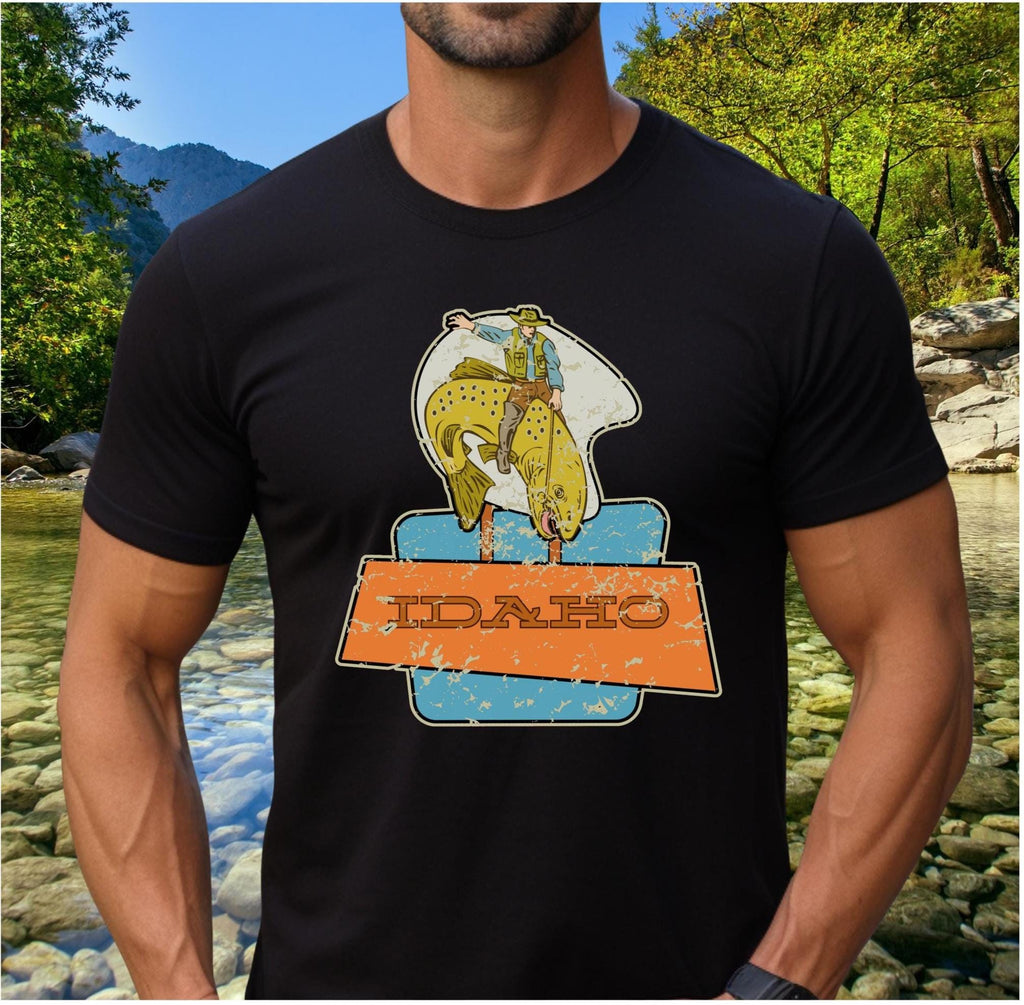 Funny Idaho Cowboy Trout Fishing T-Shirt: Vintage Style Tee