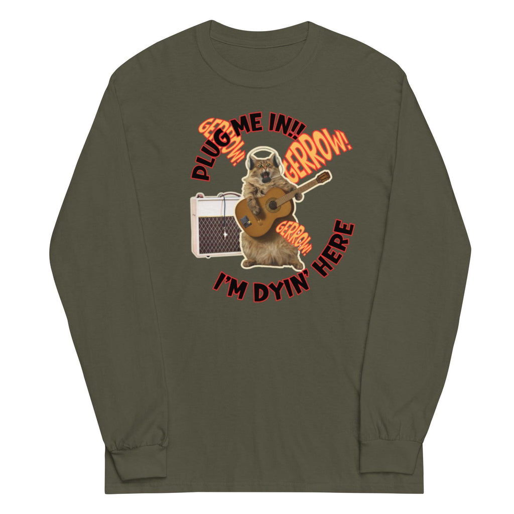 Funny Guitar Cat Shirt Rock band guitarist gift Men’s cotton long sleeve t-shirt