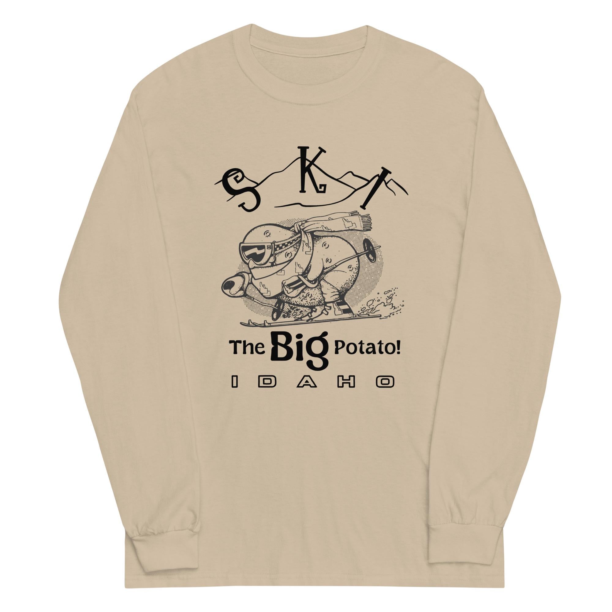 Idaho Ski Shirt Funny potato cartoon gift for Idahoan T-shirts Men’s Long Sleeve Shirt