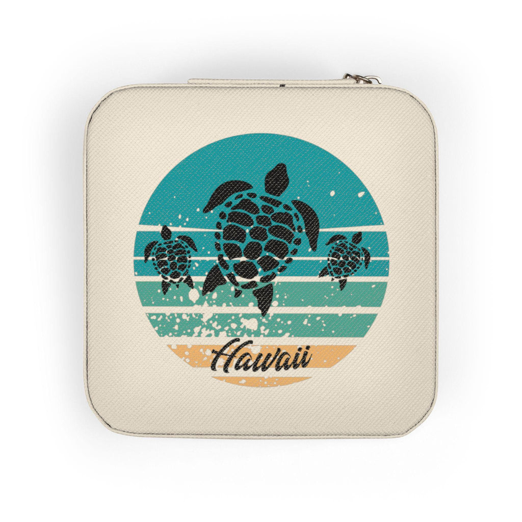 Hawaii Turtle Travel Jewelry Case: Retro Sunset Design, Compact Organizer