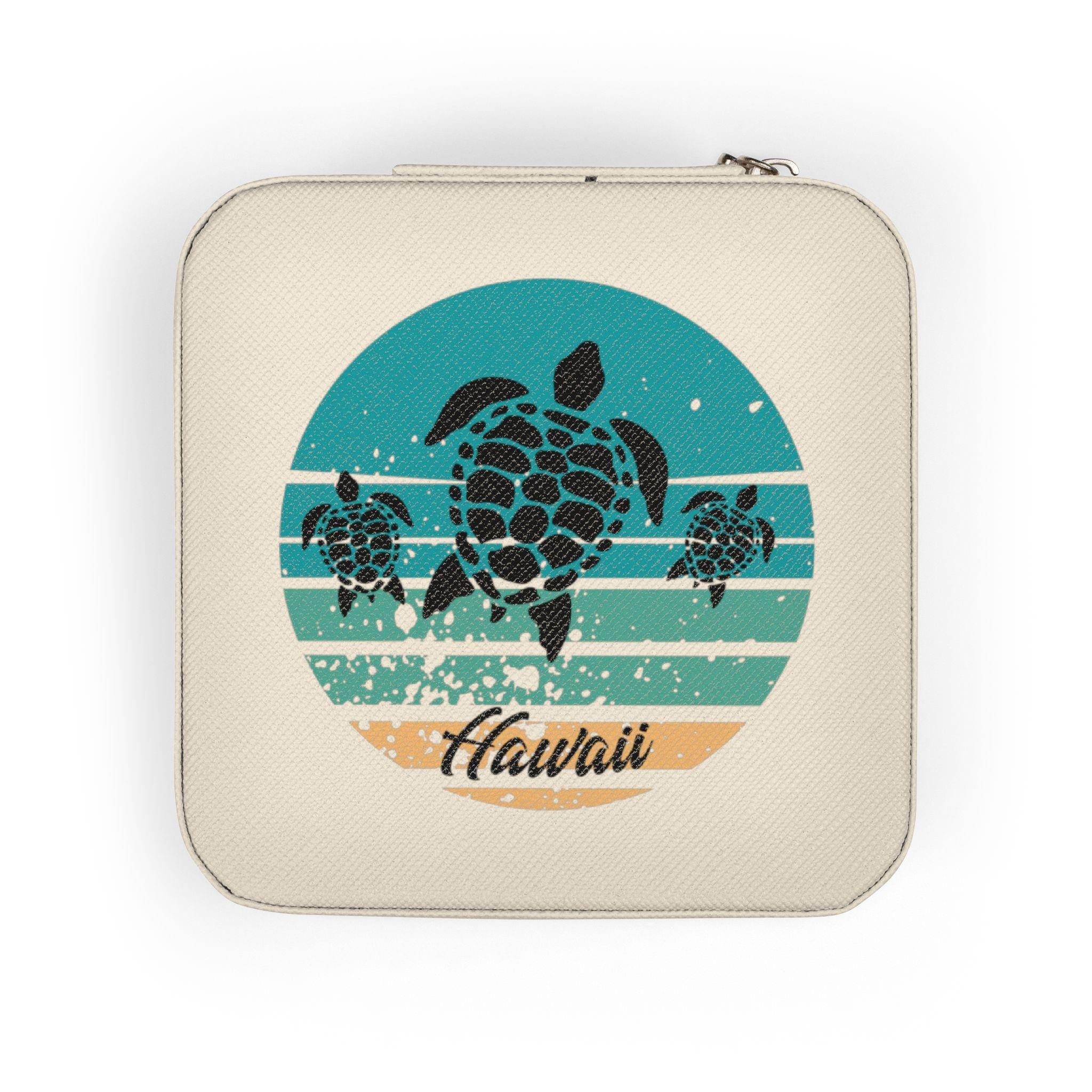 Hawaii Turtle Travel Jewelry Case: Retro Sunset Design, Compact Organizer