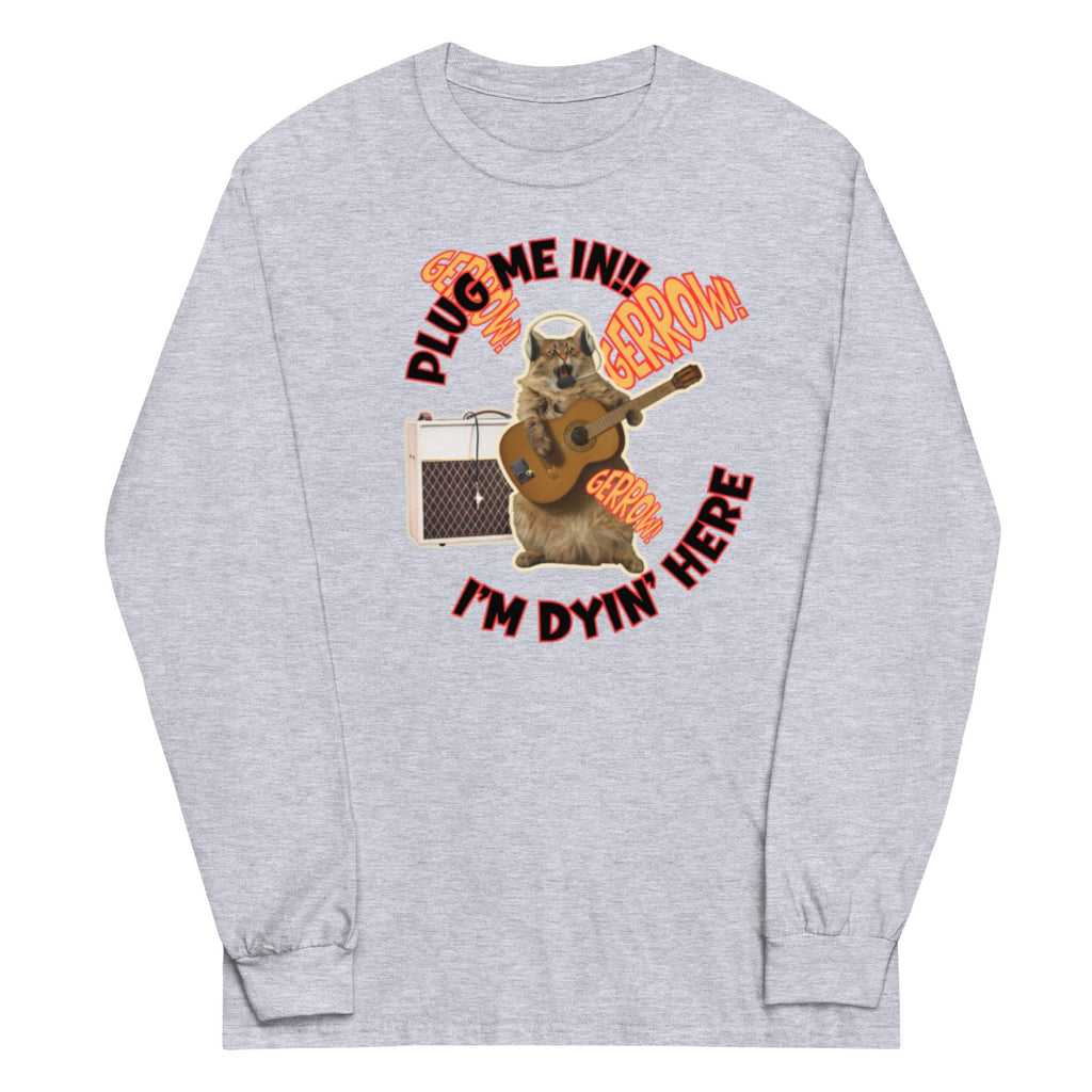 Funny Guitar Cat Shirt Rock band guitarist gift Men’s cotton long sleeve t-shirt