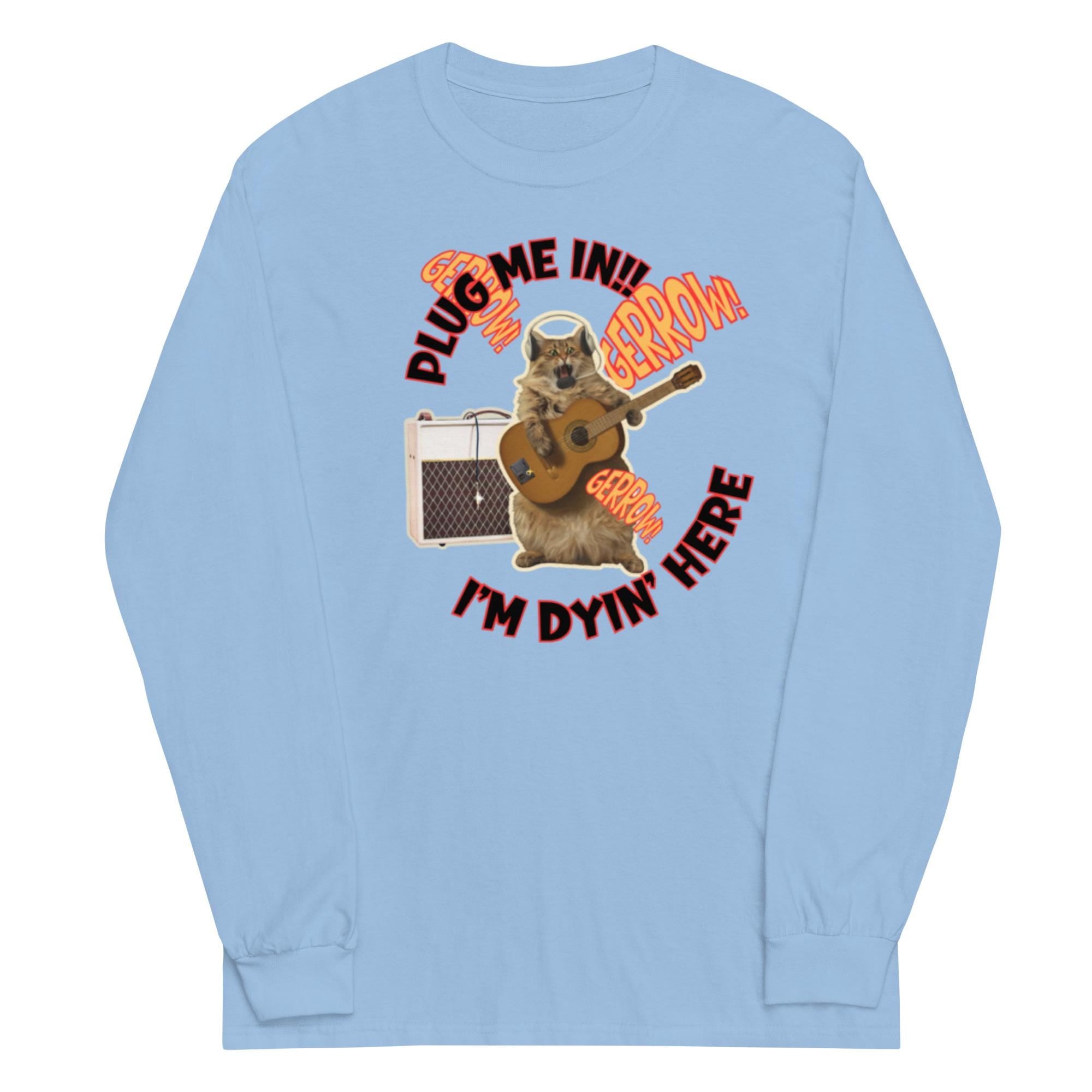 Funny Guitar Cat Shirt Rock band guitarist gift Men’s cotton long sleeve t-shirt