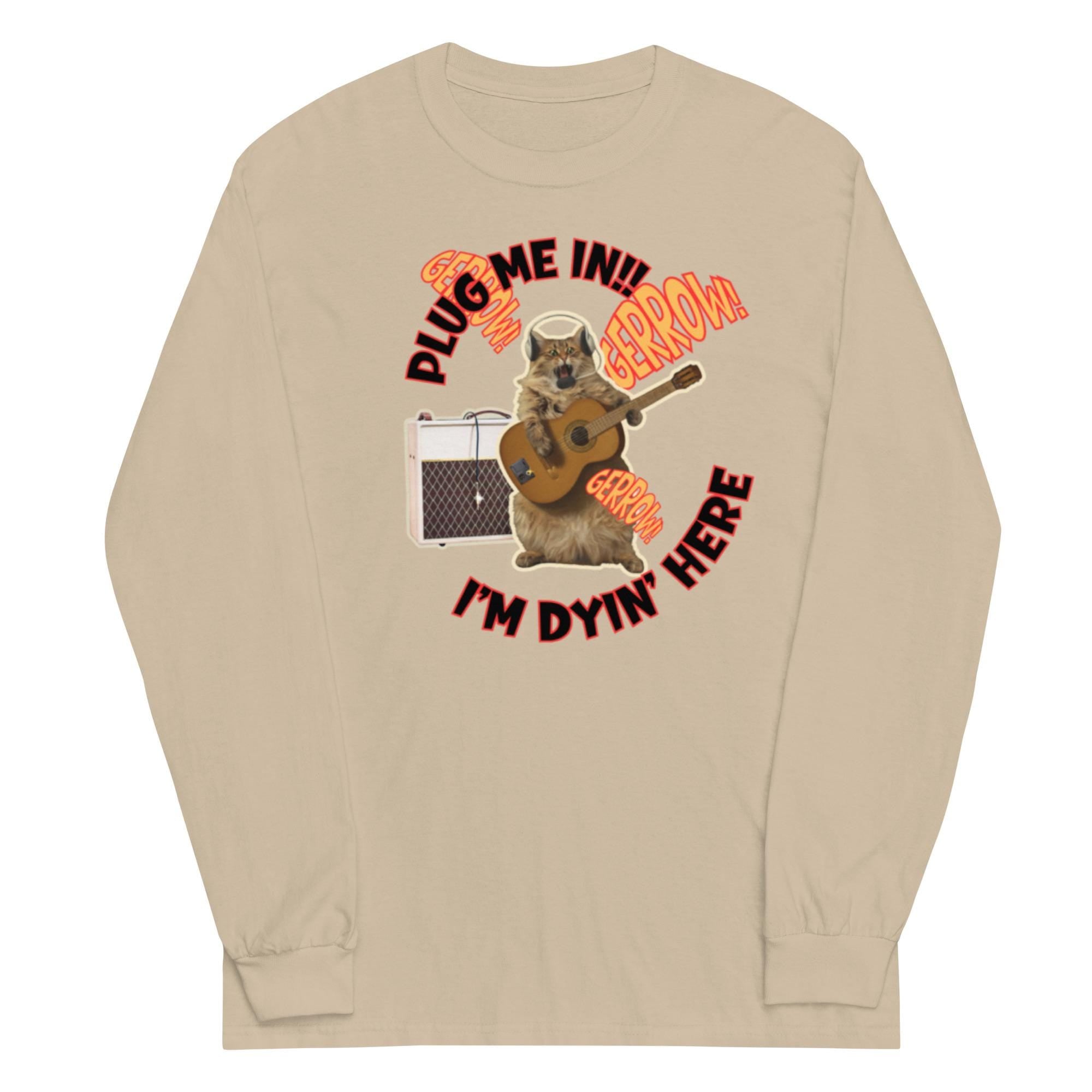 Funny Guitar Cat Shirt Rock band guitarist gift Men’s cotton long sleeve t-shirt