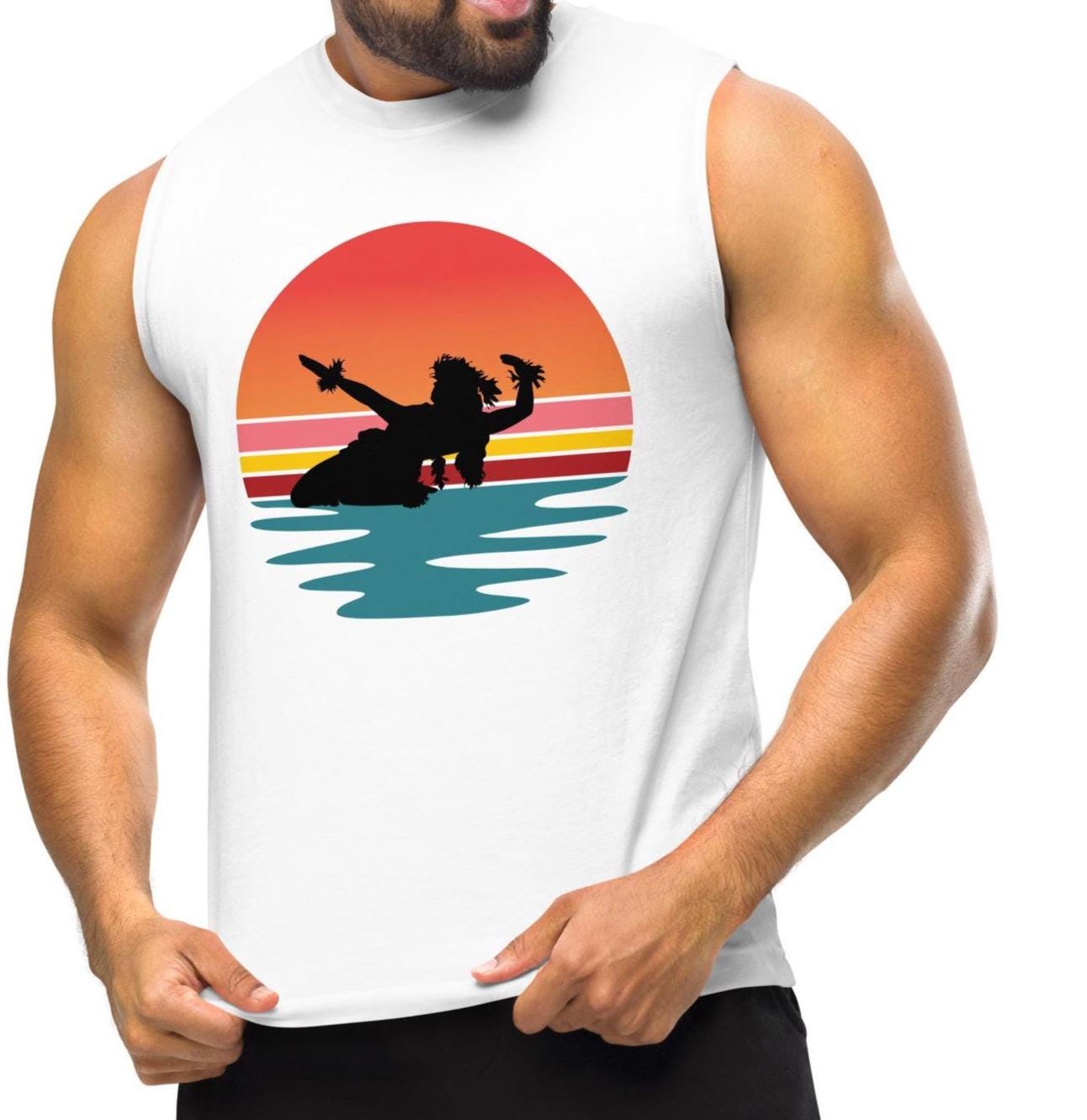 Hula Sunset Muscle Shirt: Hawaii Retro Tank Top Unisex
