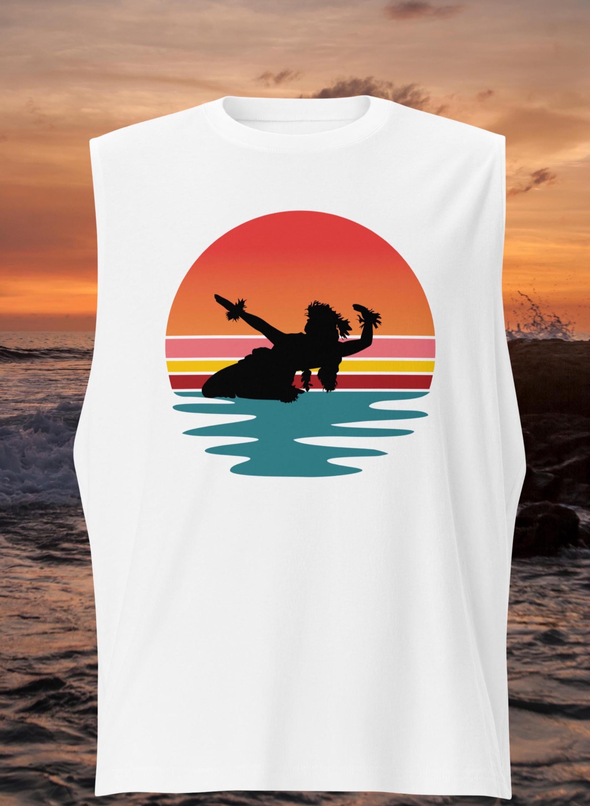 Hula Sunset Muscle Shirt: Hawaii Retro Tank Top Unisex