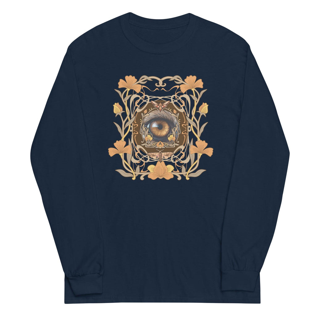 One eye Art deco style shirt floral t-shirt Men’s Long Sleeve cotton pullover