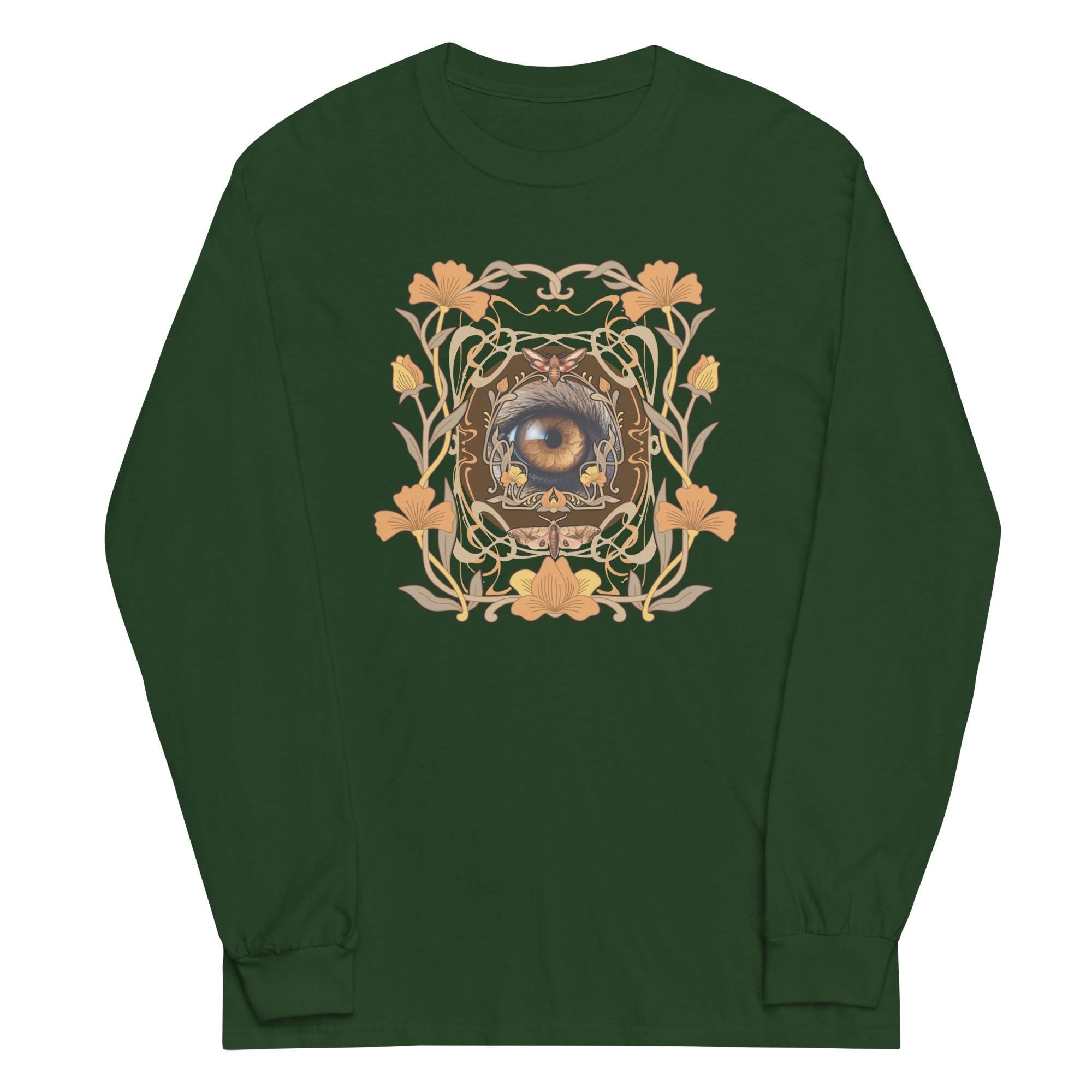 One eye Art deco style shirt floral t-shirt Men’s Long Sleeve cotton pullover