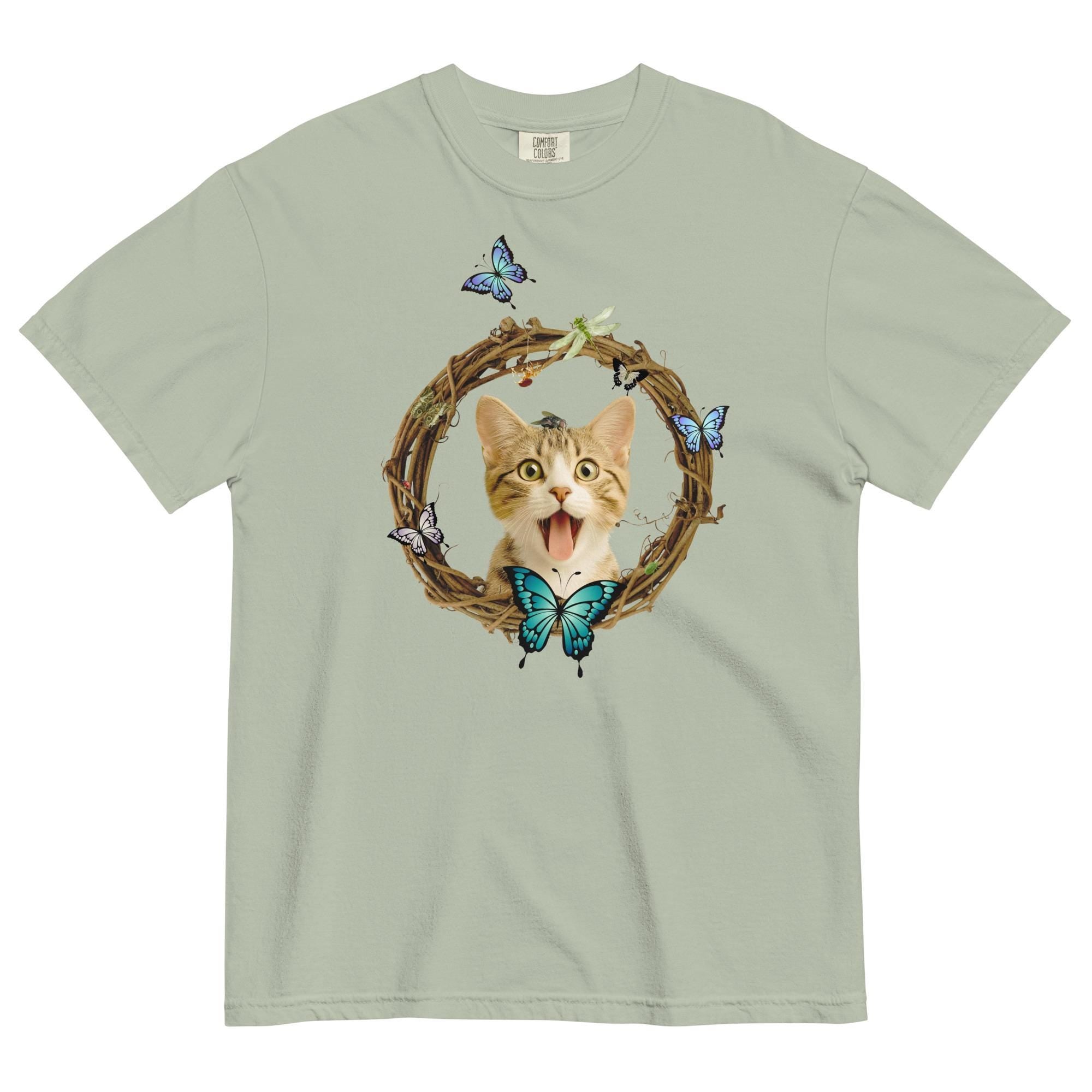 Cute Cat Comfort Colors t-shirt cat with butterflies shirt gift for cat lover cat mom gift