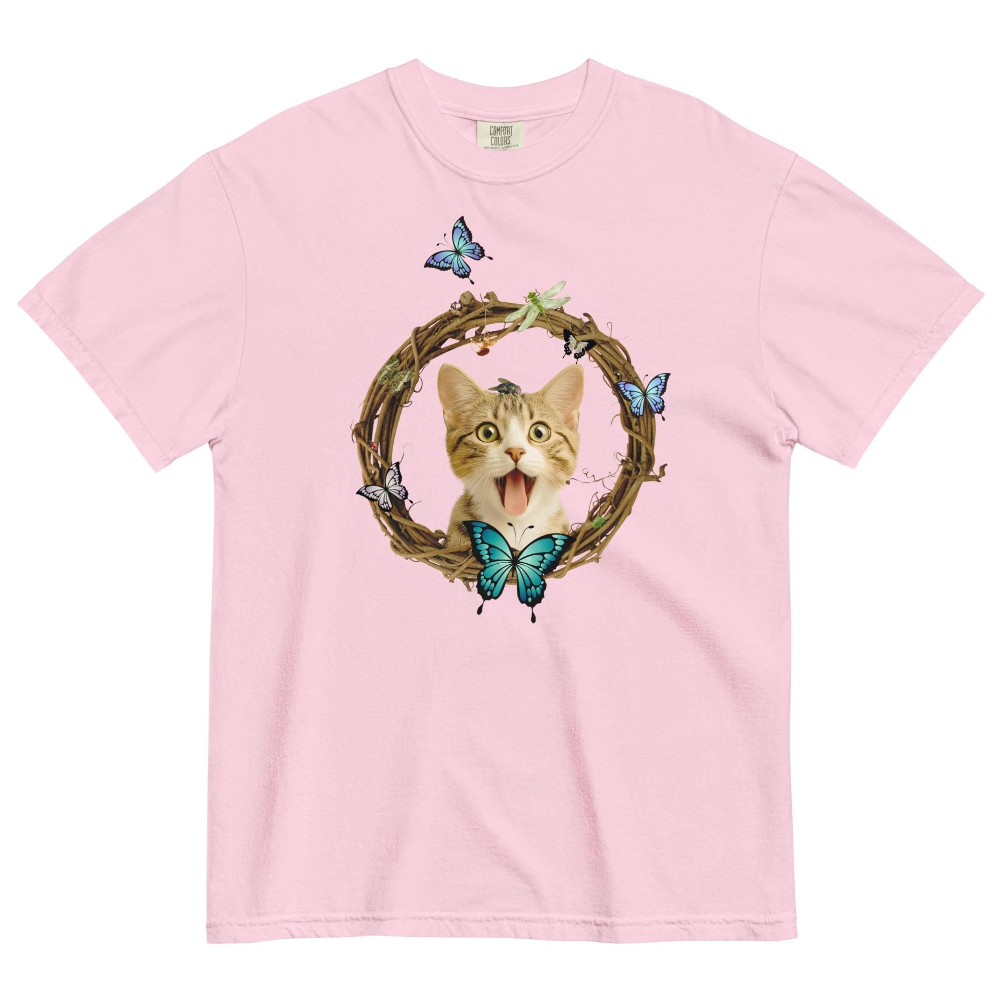 Cute Cat Comfort Colors t-shirt cat with butterflies shirt gift for cat lover cat mom gift