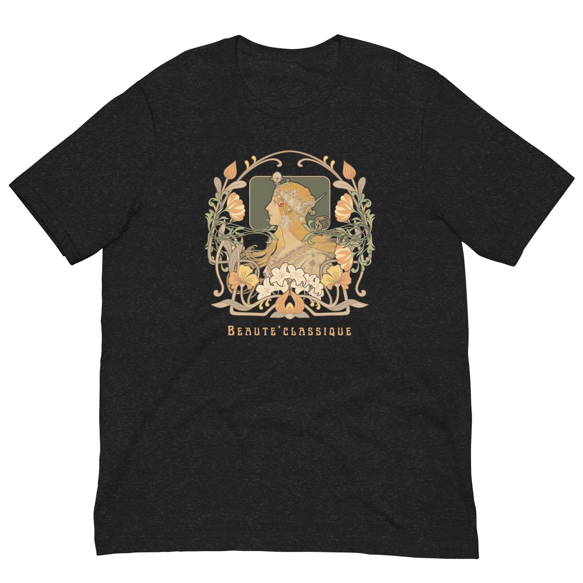 Female Beauty T-shirt Art nouveau woman and foliage gift for art lover, artist shirt gift Unisex t-shirt