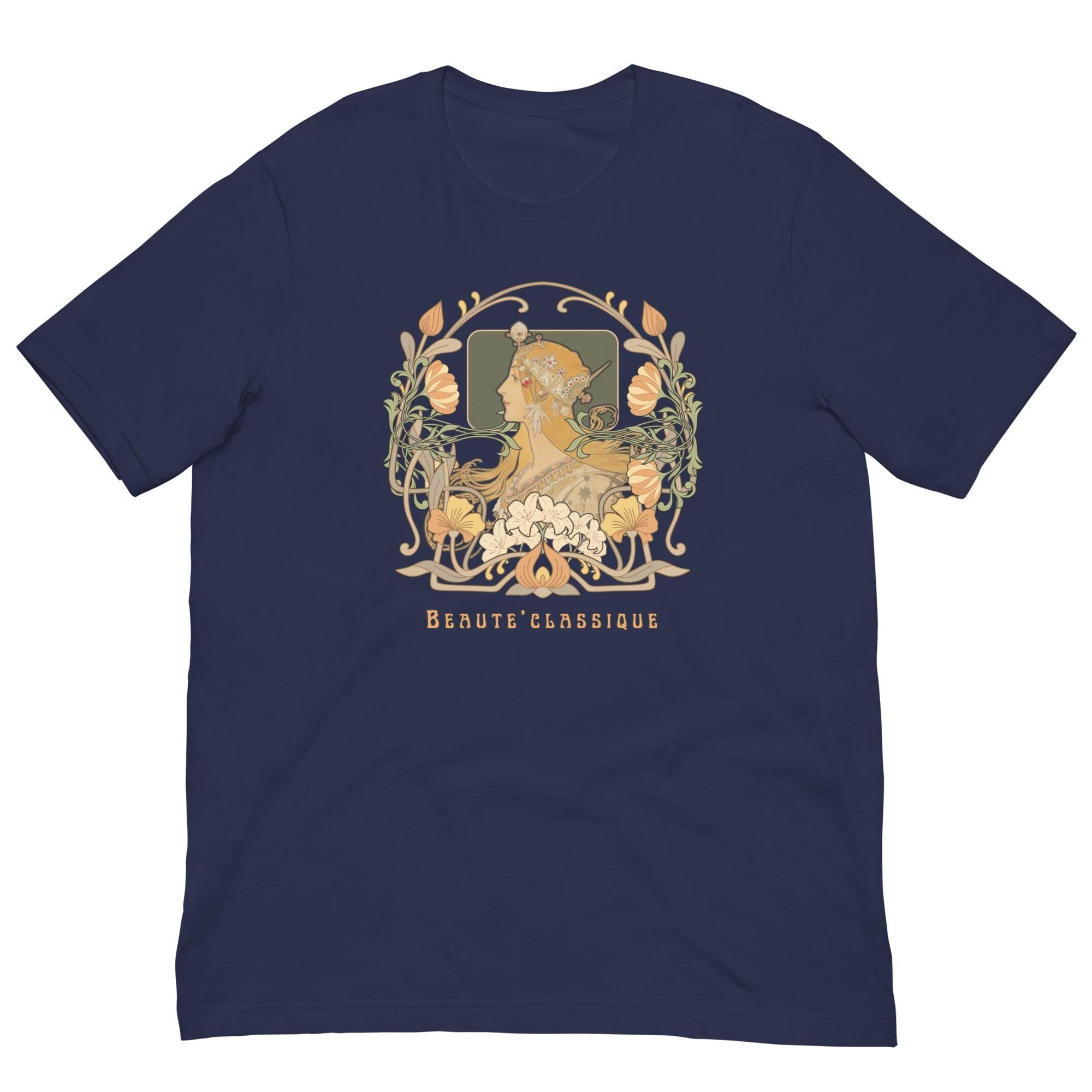 Female Beauty T-shirt Art nouveau woman and foliage gift for art lover, artist shirt gift Unisex t-shirt
