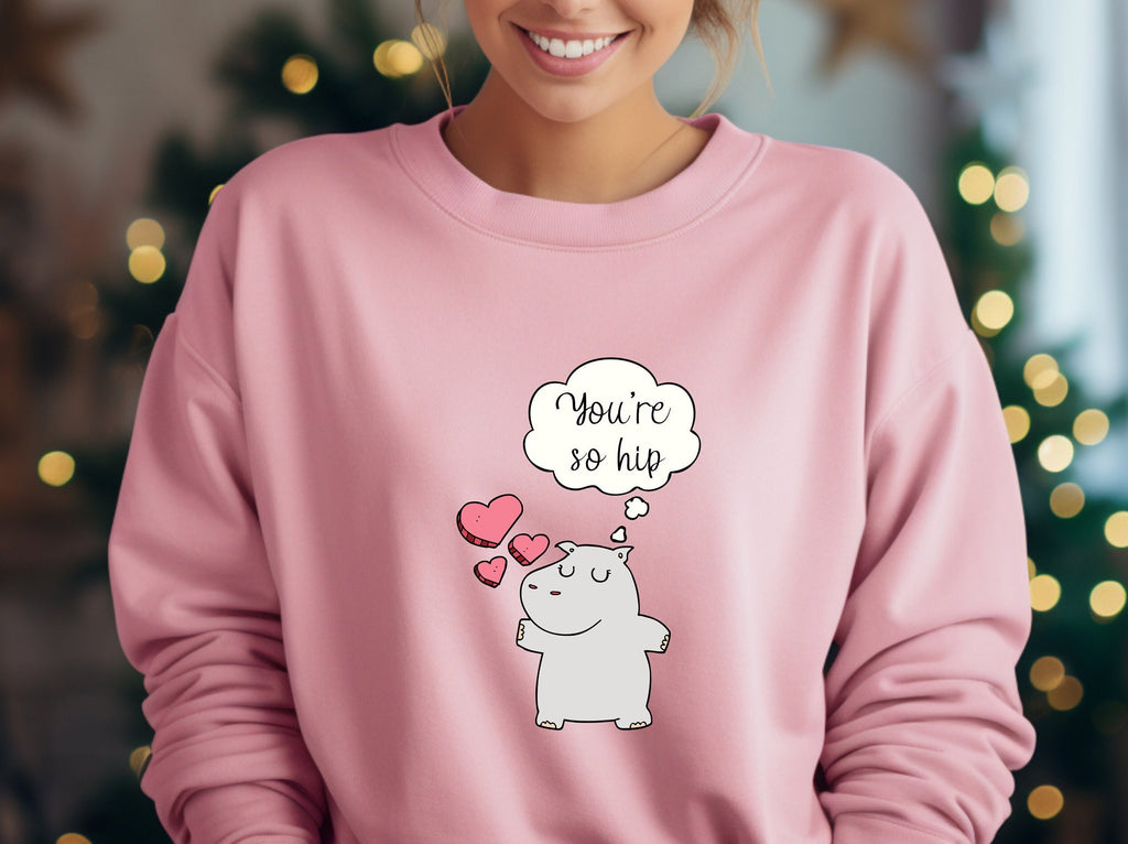 Cute Hippo Sweatshirt, Valentines Day Sweatshirt, Hippo and Hearts tee gift for hippo lover
