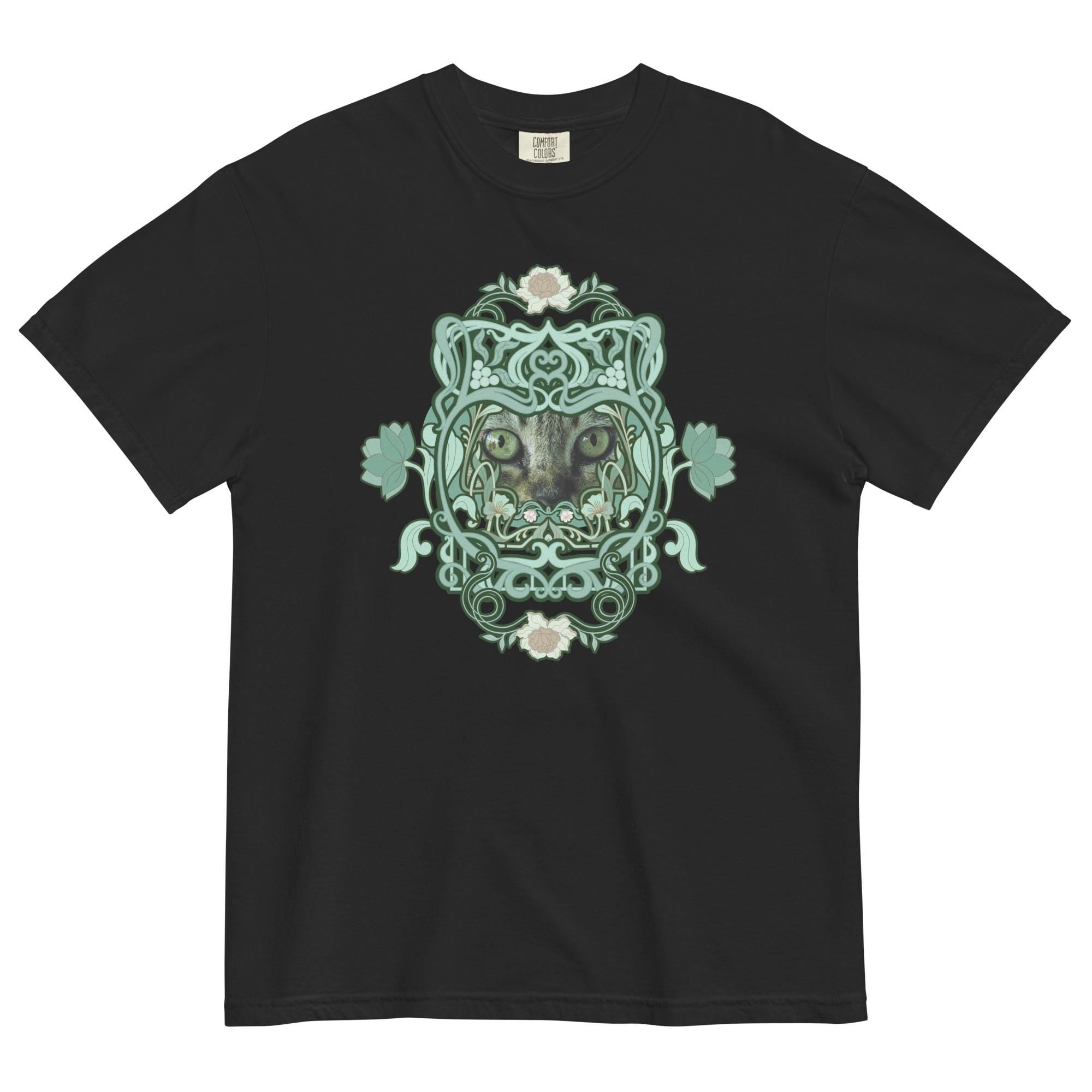 Cat eyes art shirt Comfort Colors green cat design art nouveau inspired cat lover gift