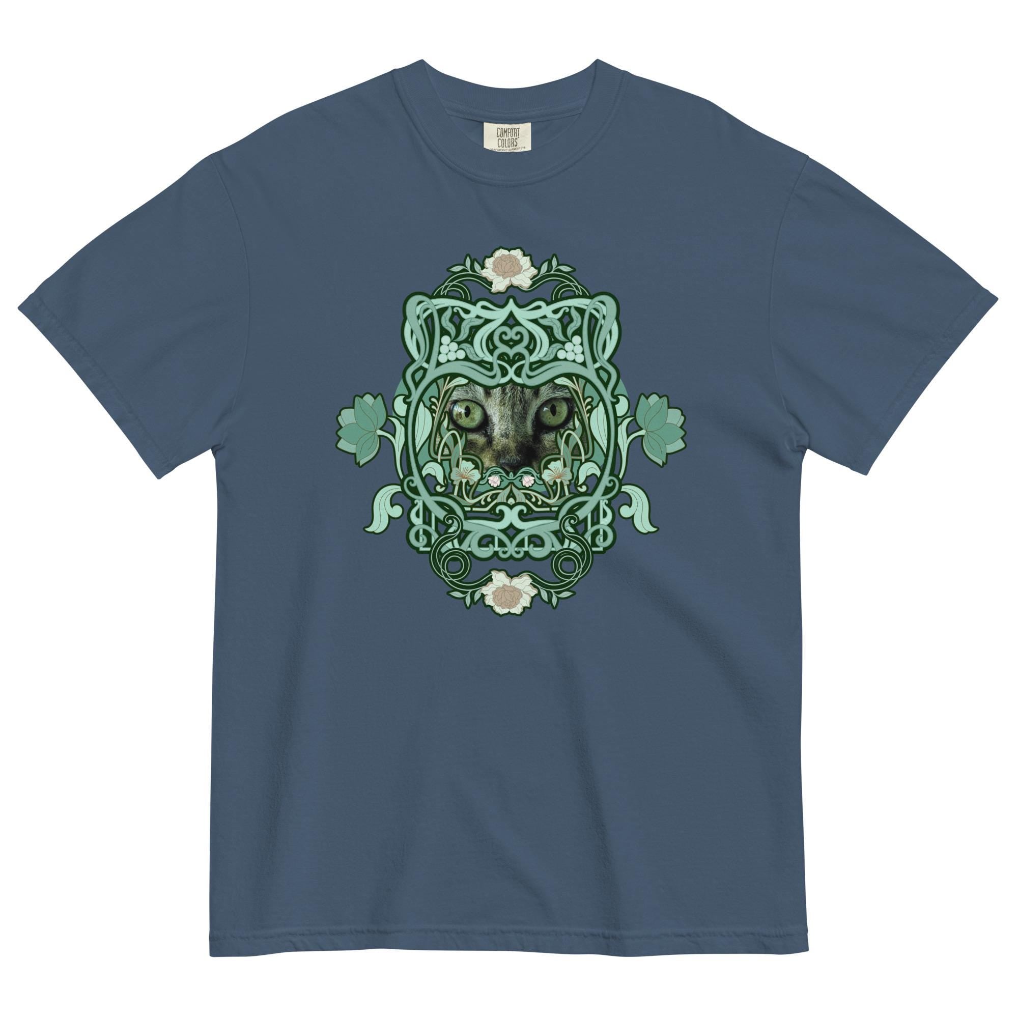 Cat eyes art shirt Comfort Colors green cat design art nouveau inspired cat lover gift