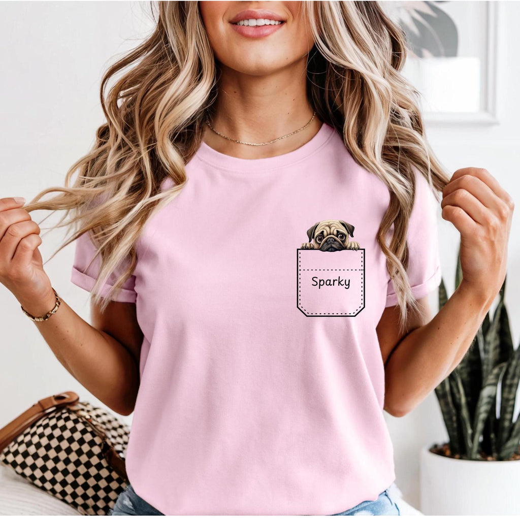 Comfort Colors Pug Shirt: Personalized Dog Pocket t-shirt Pug lover gift Pug owner