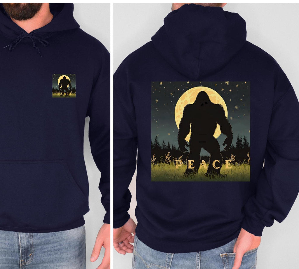 Bigfoot Peace Hoodie: Full Moon Sasquatch Back Print