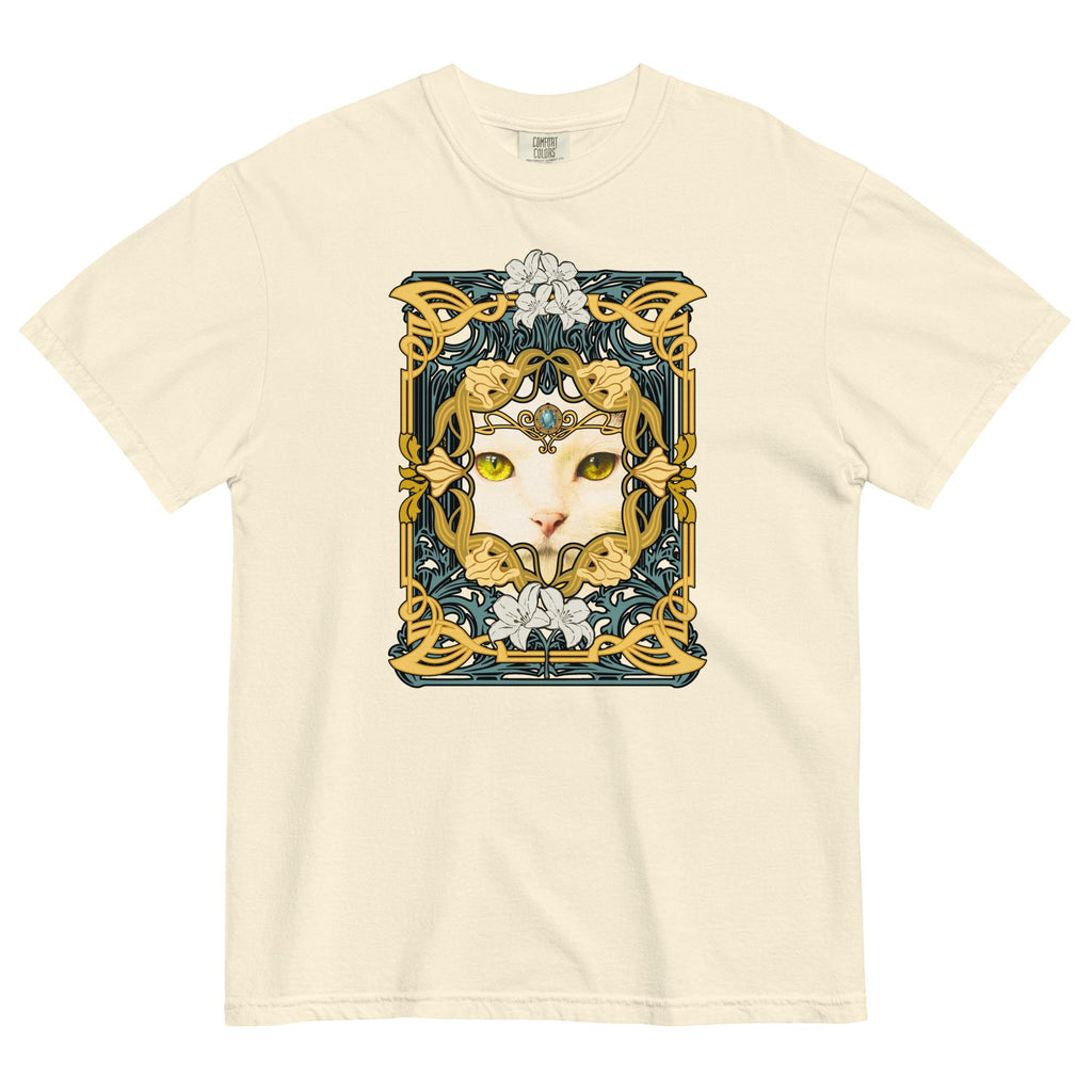 White Cat Shirt Comfort Colors white cat art deco style t-shirt floral cat design Unisex garment-dyed heavyweight t-shirt