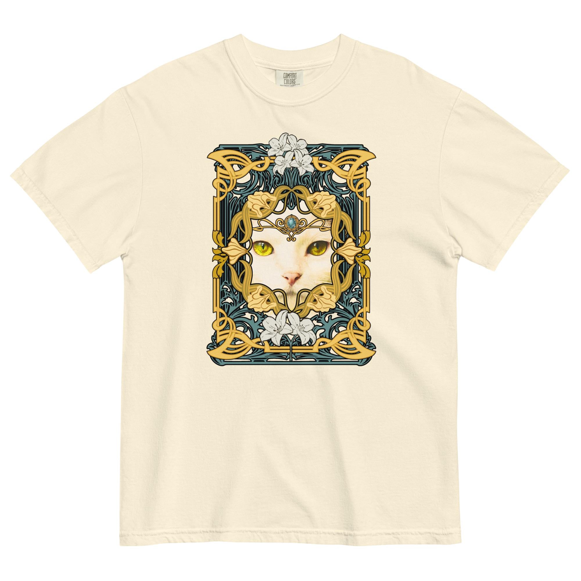 White Cat Shirt Comfort Colors white cat art deco style t-shirt floral cat design Unisex garment-dyed heavyweight t-shirt